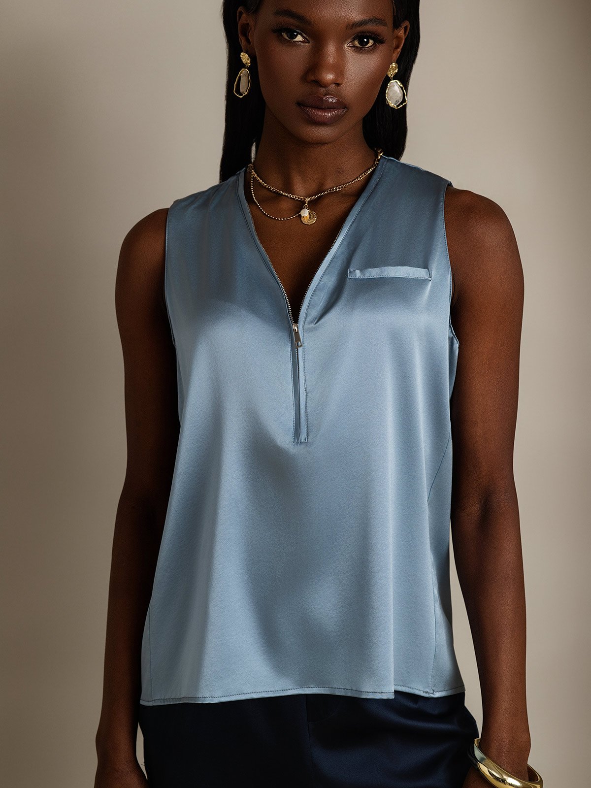 19Momme Silk Sleeveless V-Neck Blouse