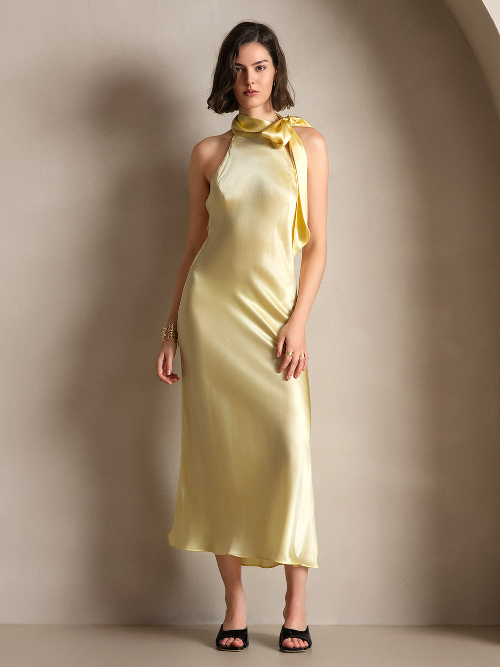 19Momme Silk Tie Neck Dress