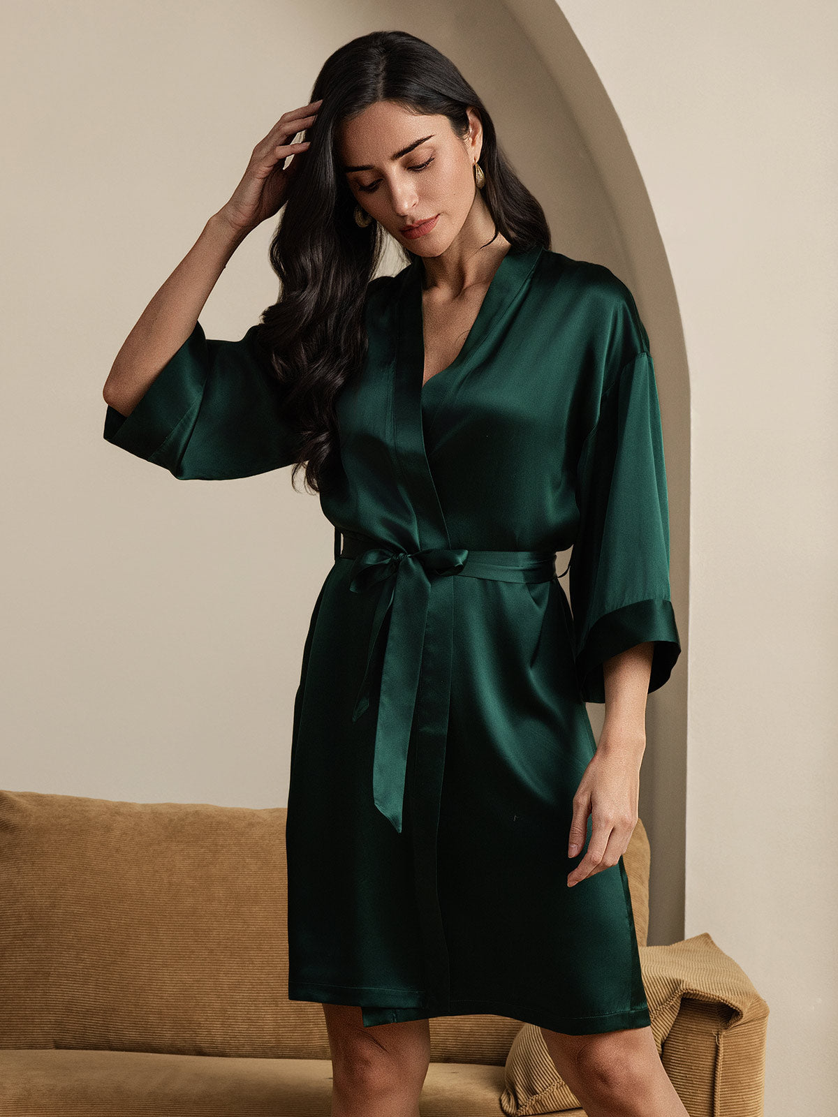Pure Silk Belted Wrap Womens Kimono Robe