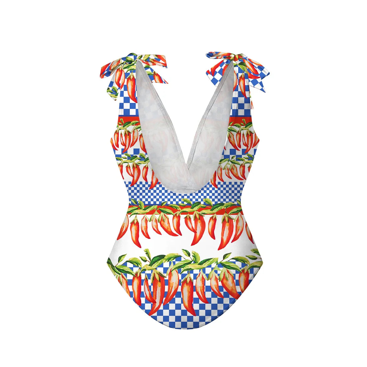 Spicy Pepper Checkerboard Print One-Piece Swimsuit&Pants