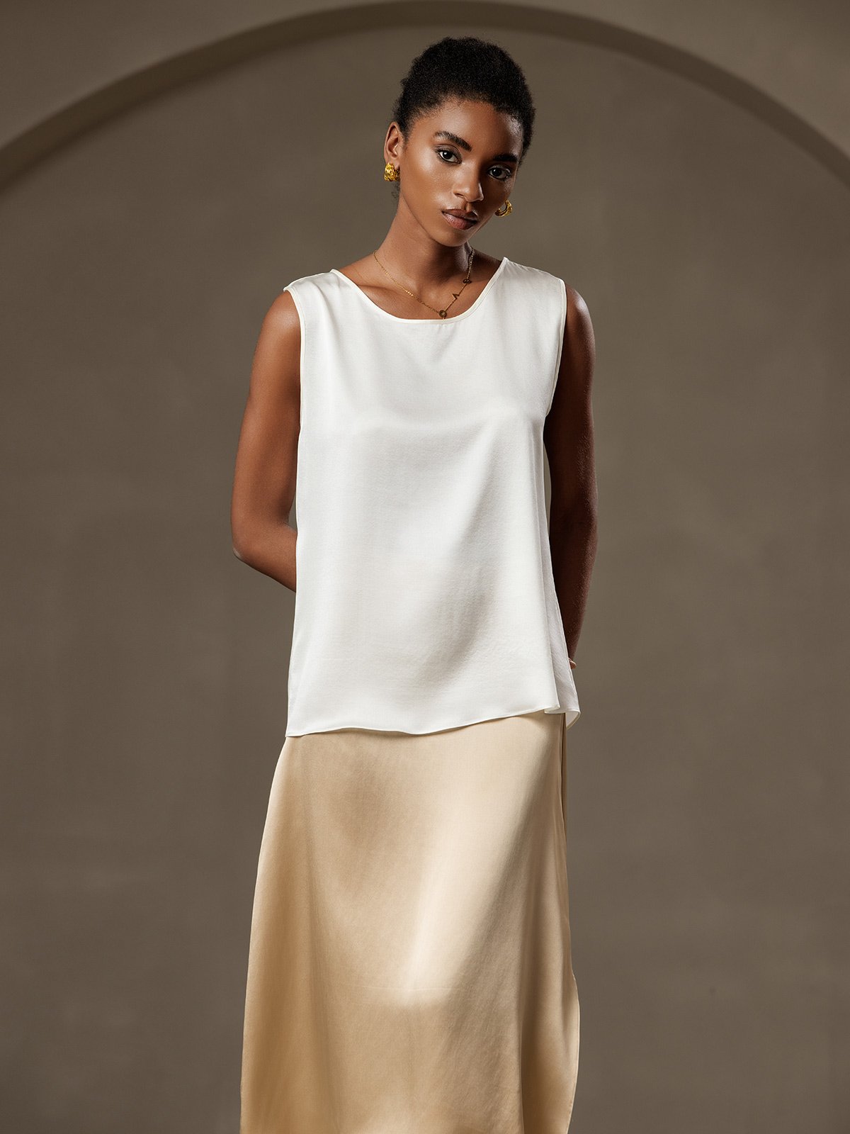 19Momme Silk Lounge Round Neck Tank Top