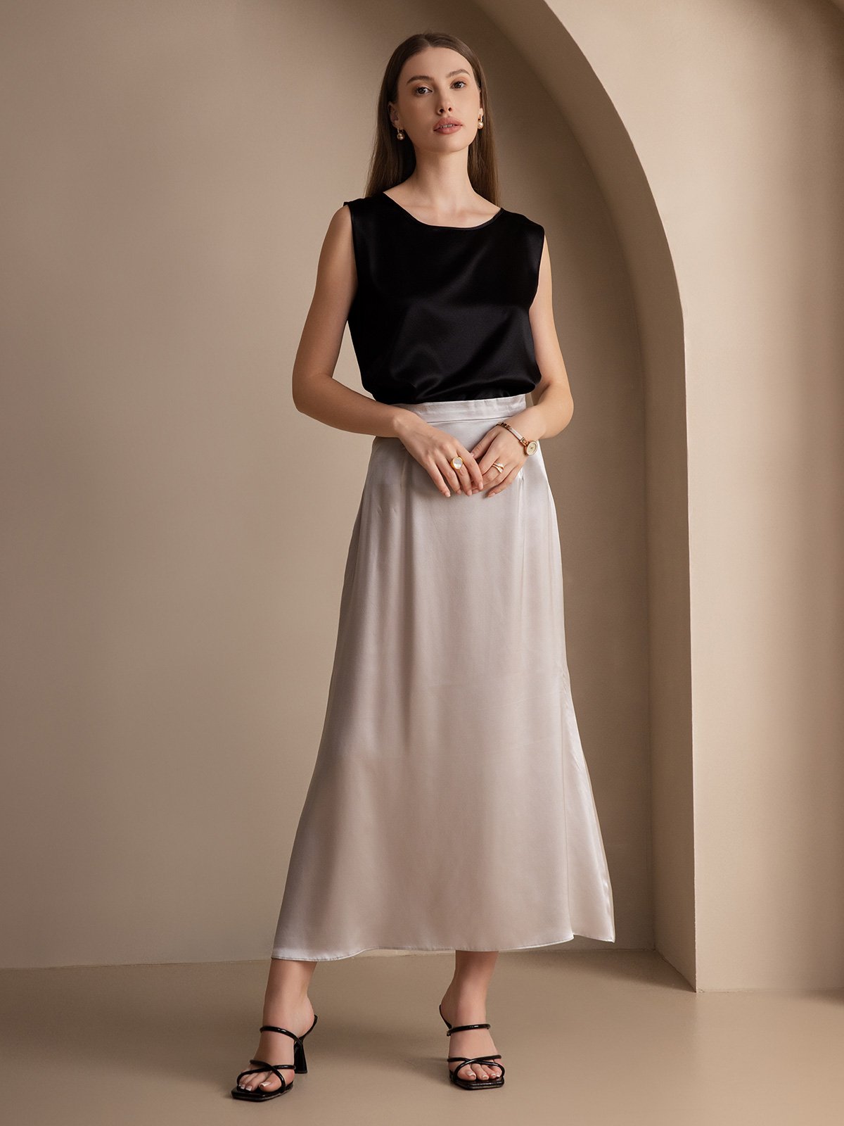 19Momme Silk Lounge Round Neck Tank Top