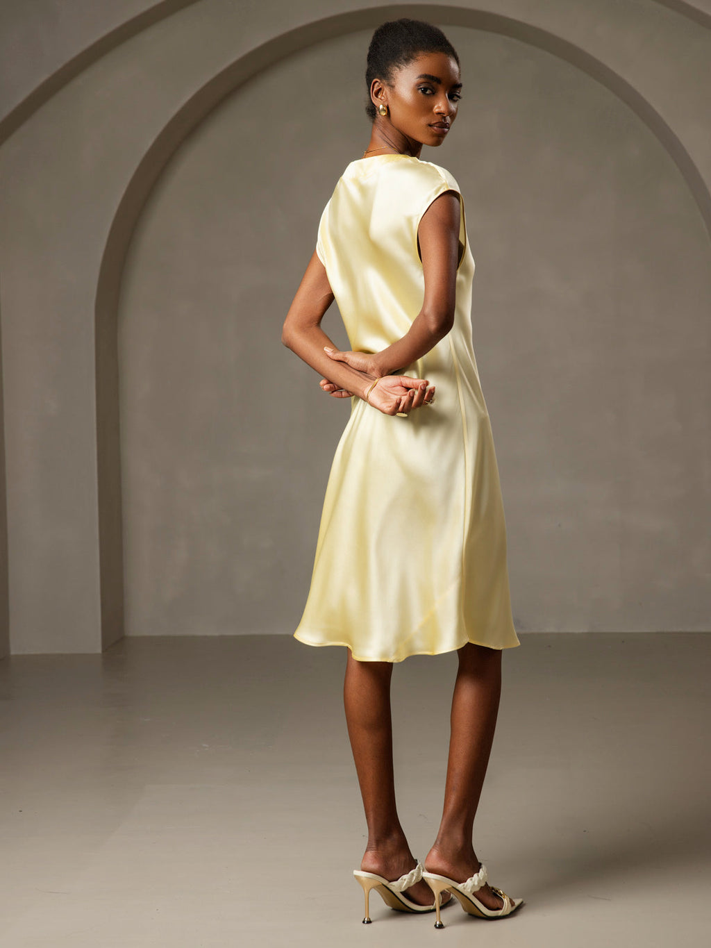 Pure Silk Cap Sleeve V-neck Knee Nightgown