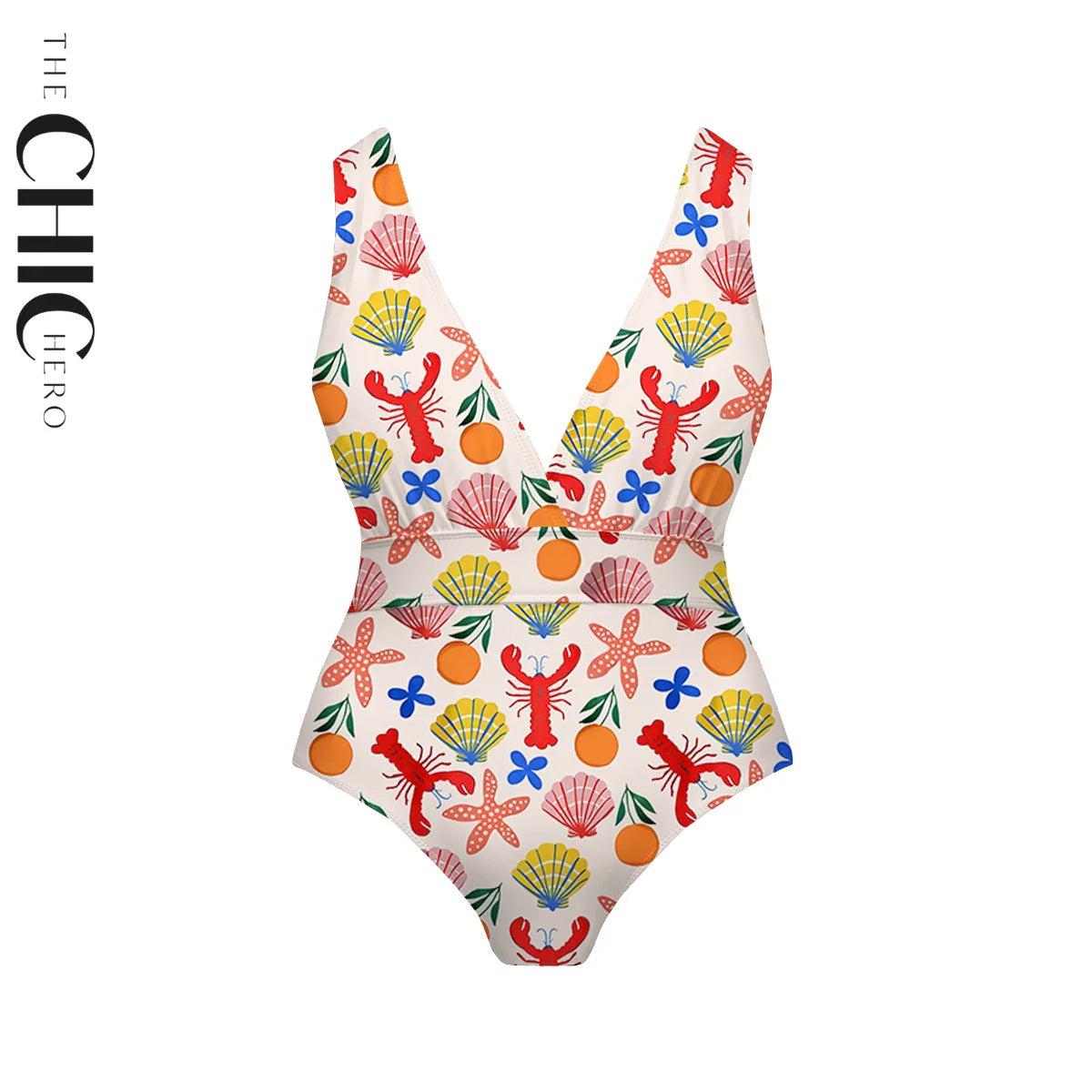 Tropical Seafood Lobster & Shell Pattern One-Piece Swimsuit&Pants