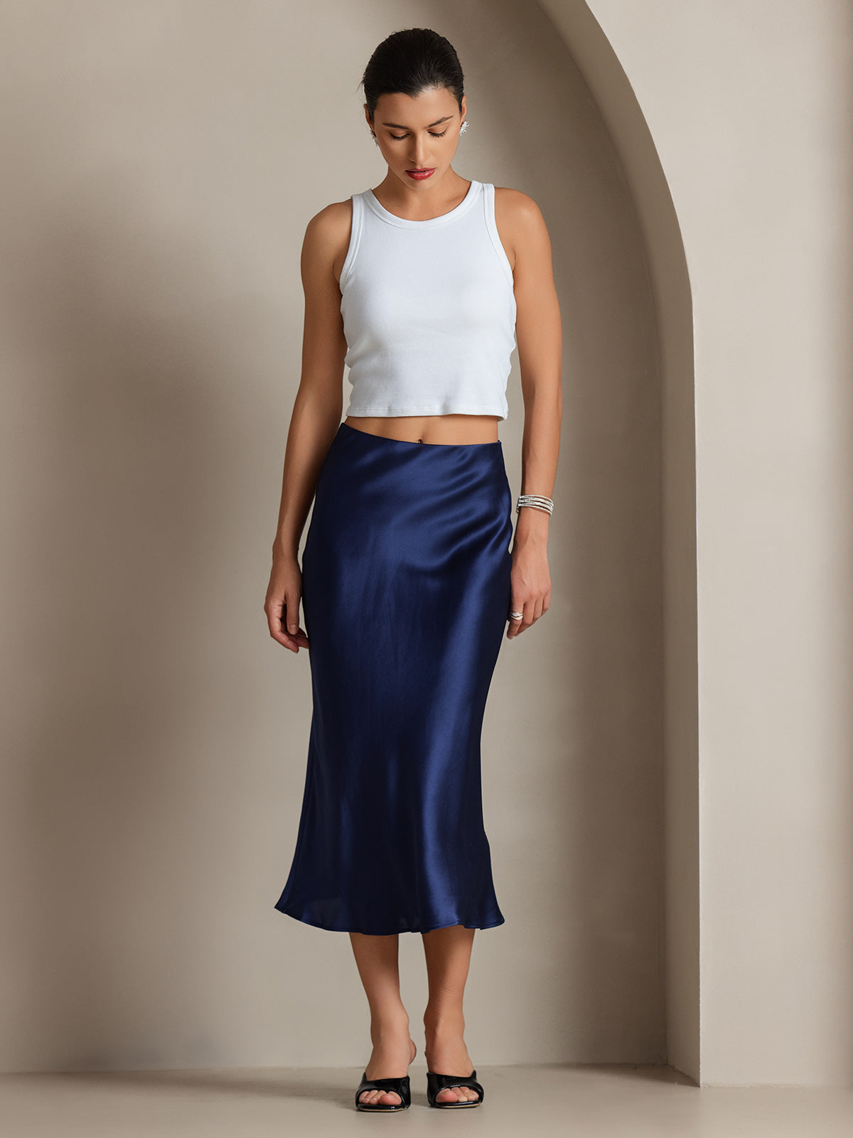 19Momme Mulberry Silk Stretch Long Straight Skirt