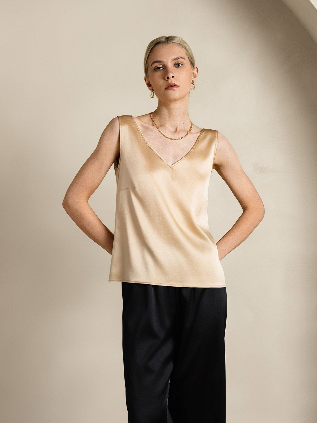 19Momme Silk V-neck Straps Tank Top