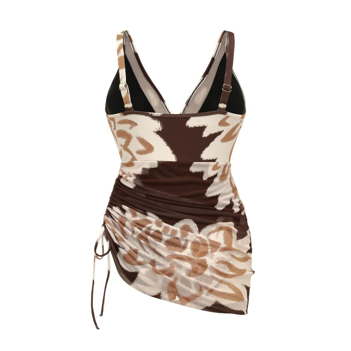 Retro Mesh Sheer Sarong Wraps V Neck One-Piece Swimsuit