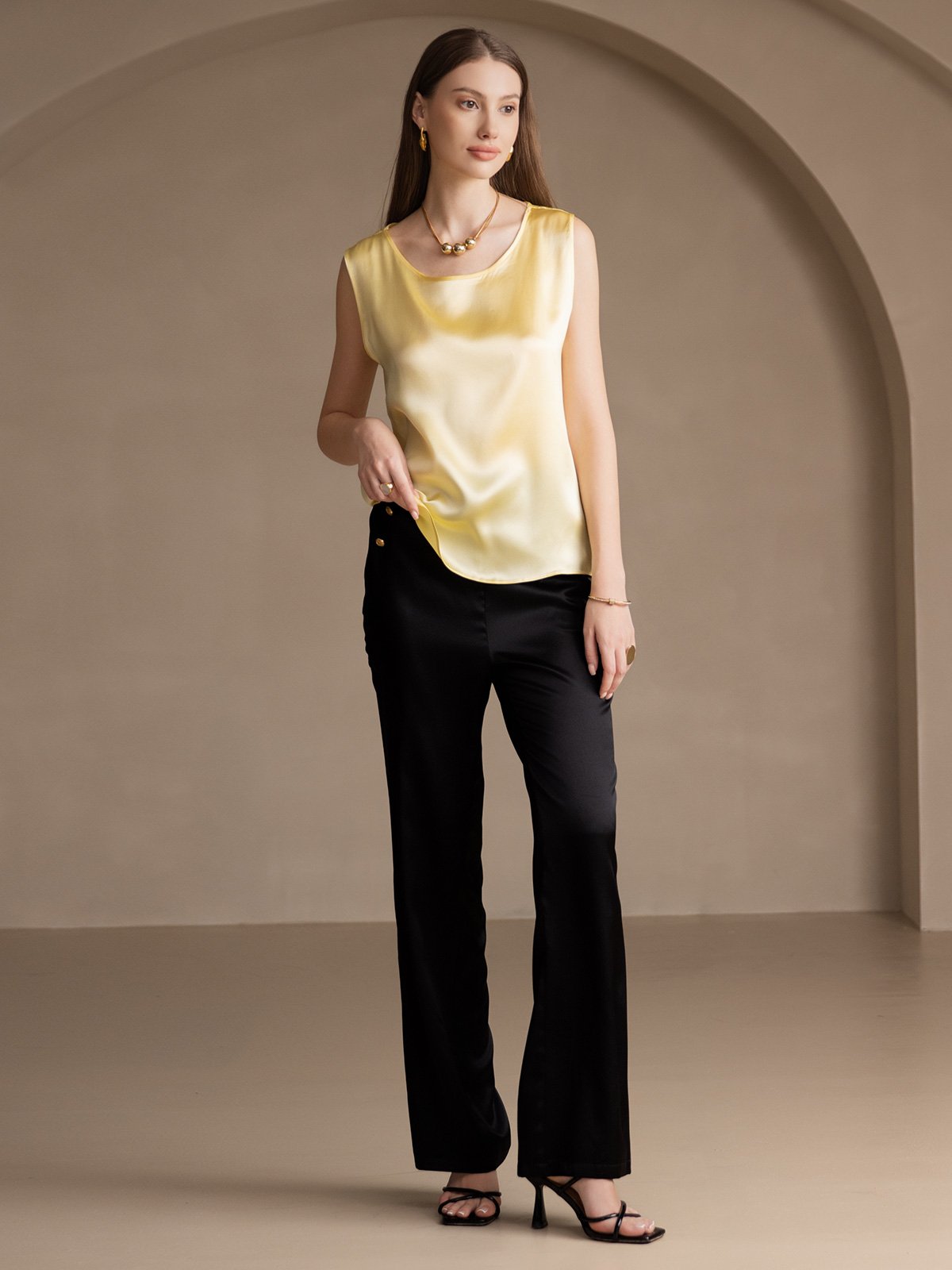 19Momme Silk Lounge Round Neck Tank Top