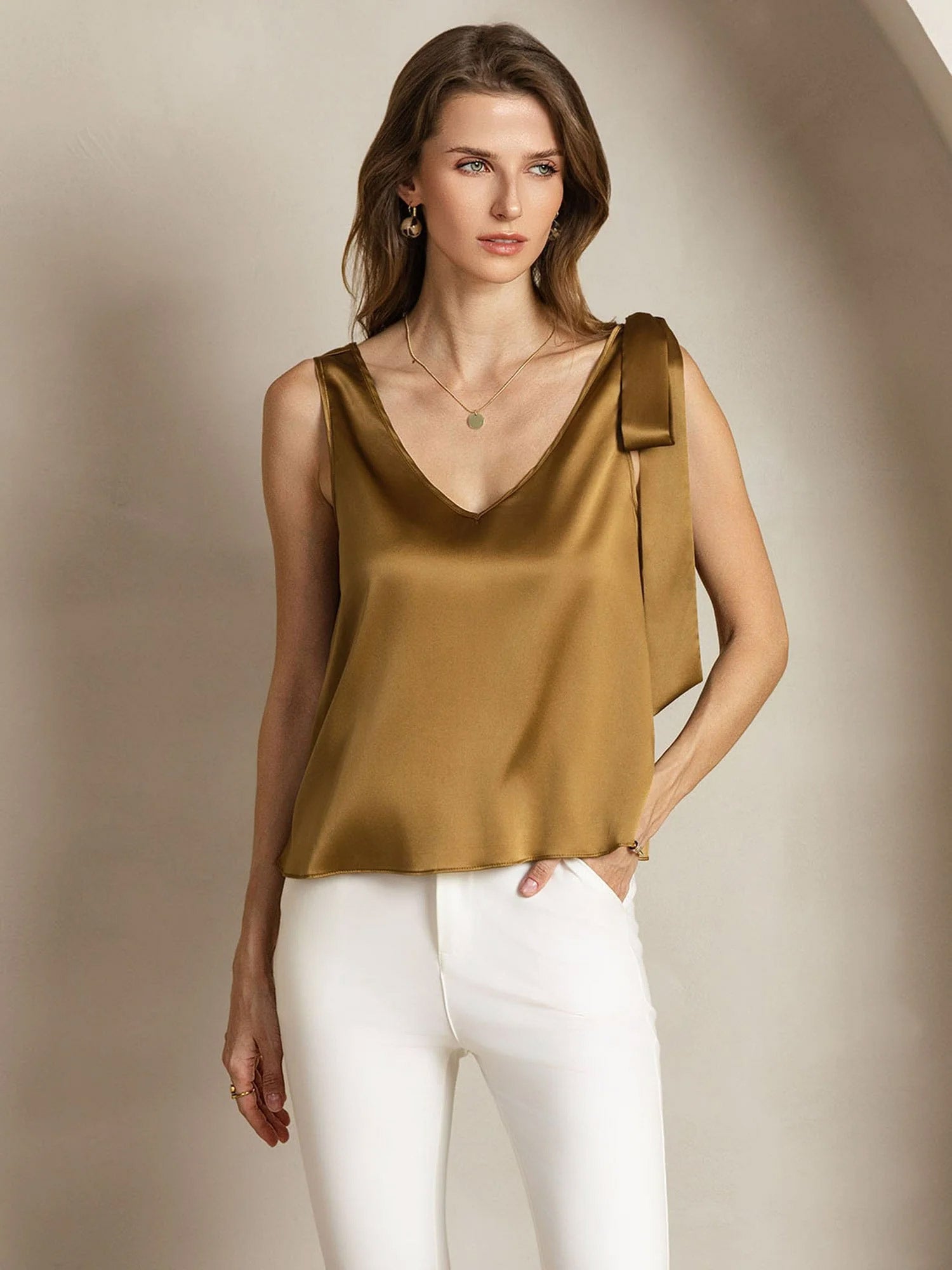 19Momme Silk Bow-Tie V-Neck Tank Top