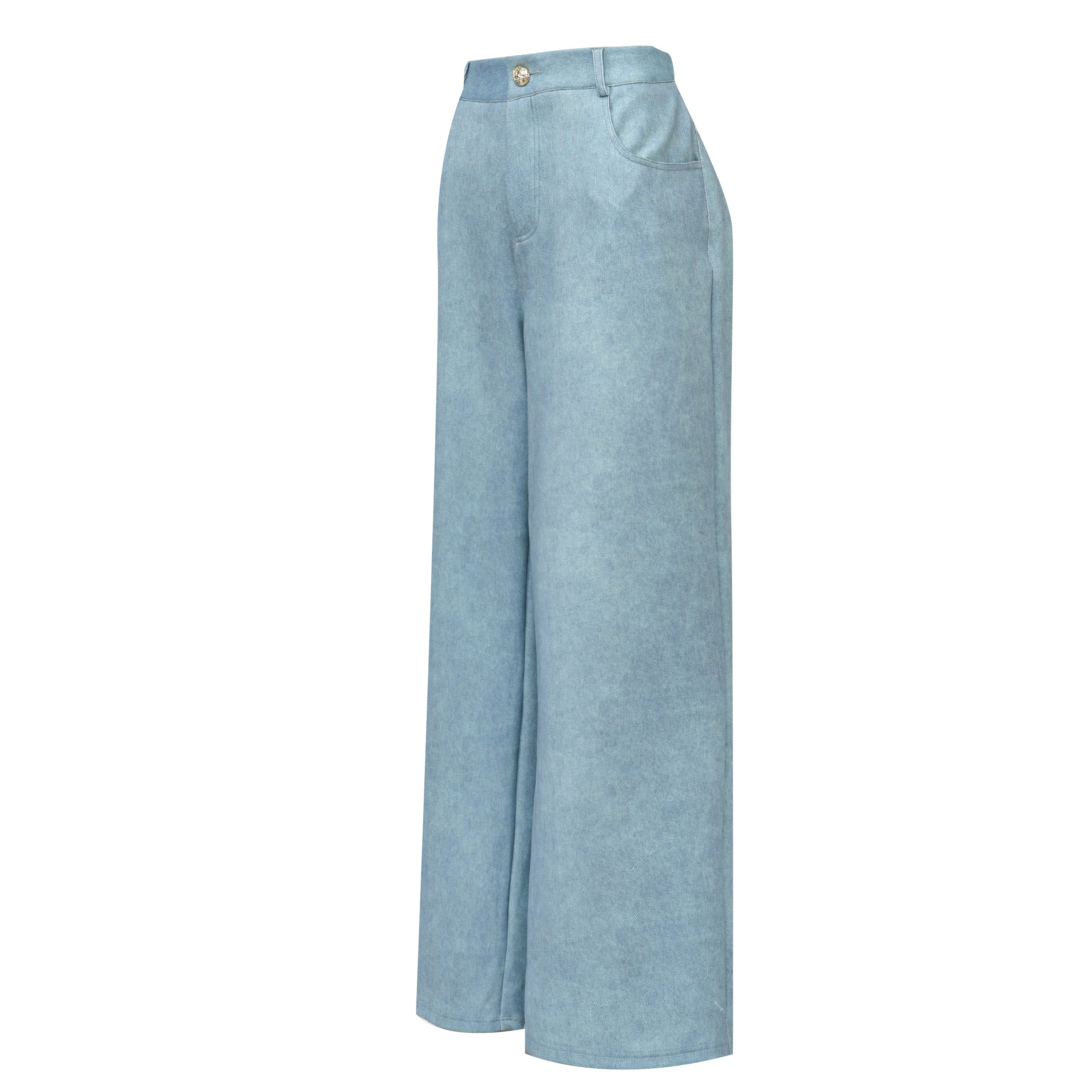 High-Waisted Light Wash Wide-Leg Denim Pants