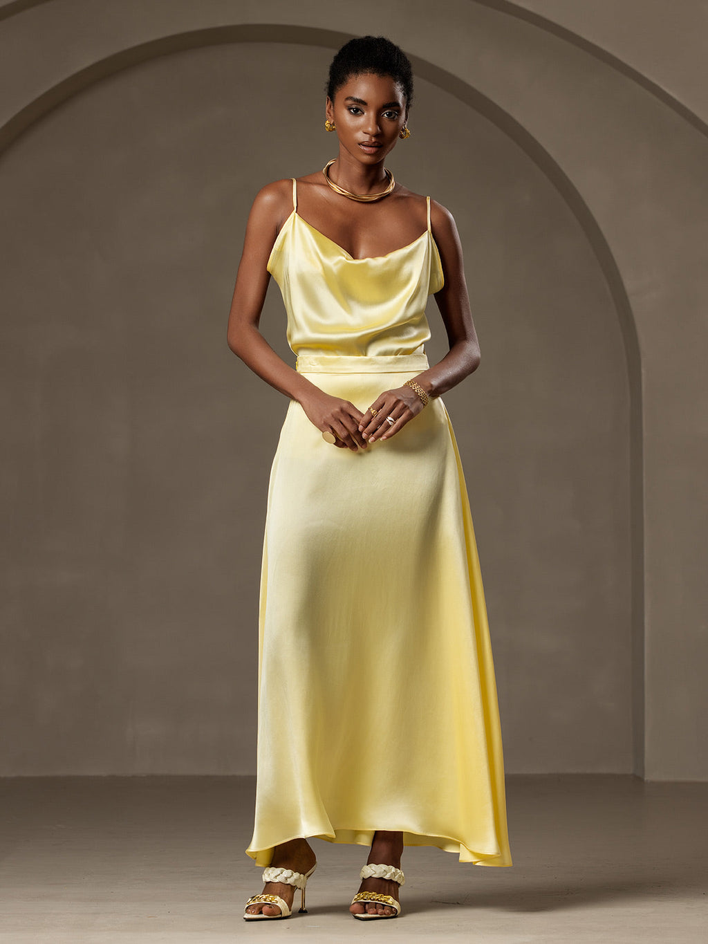 19Momme Silk A Line Maxi Skirt with Zipper Design