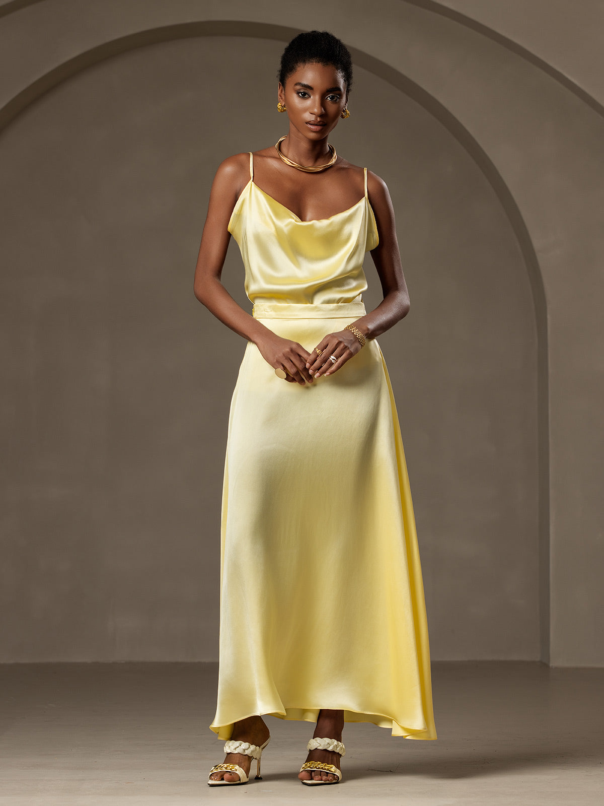 19Momme Silk A Line Maxi Skirt with Zipper Design