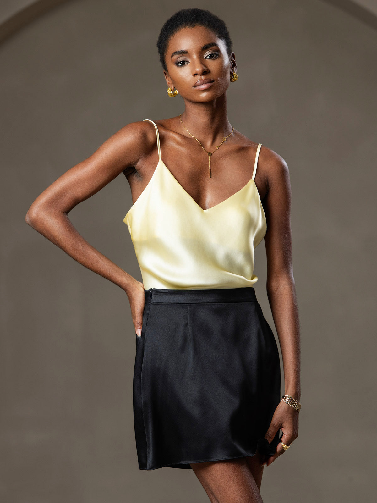 V-neck Pure Silk Spaghetti Straps Camisole Top