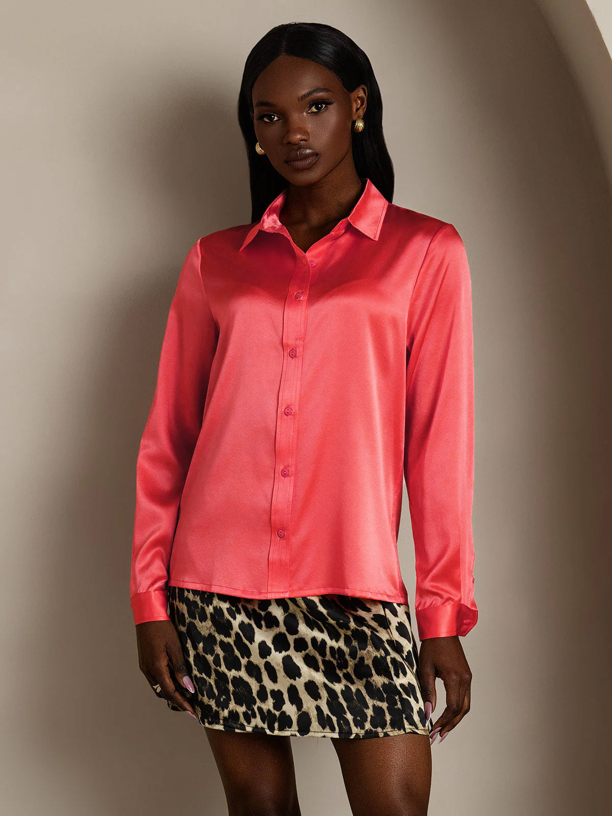 19Momme Silk Long Sleeve Lapel Collar Women's Shirt