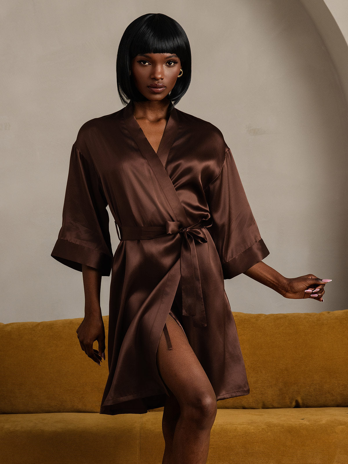 Pure Silk Belted Wrap Womens Kimono Robe
