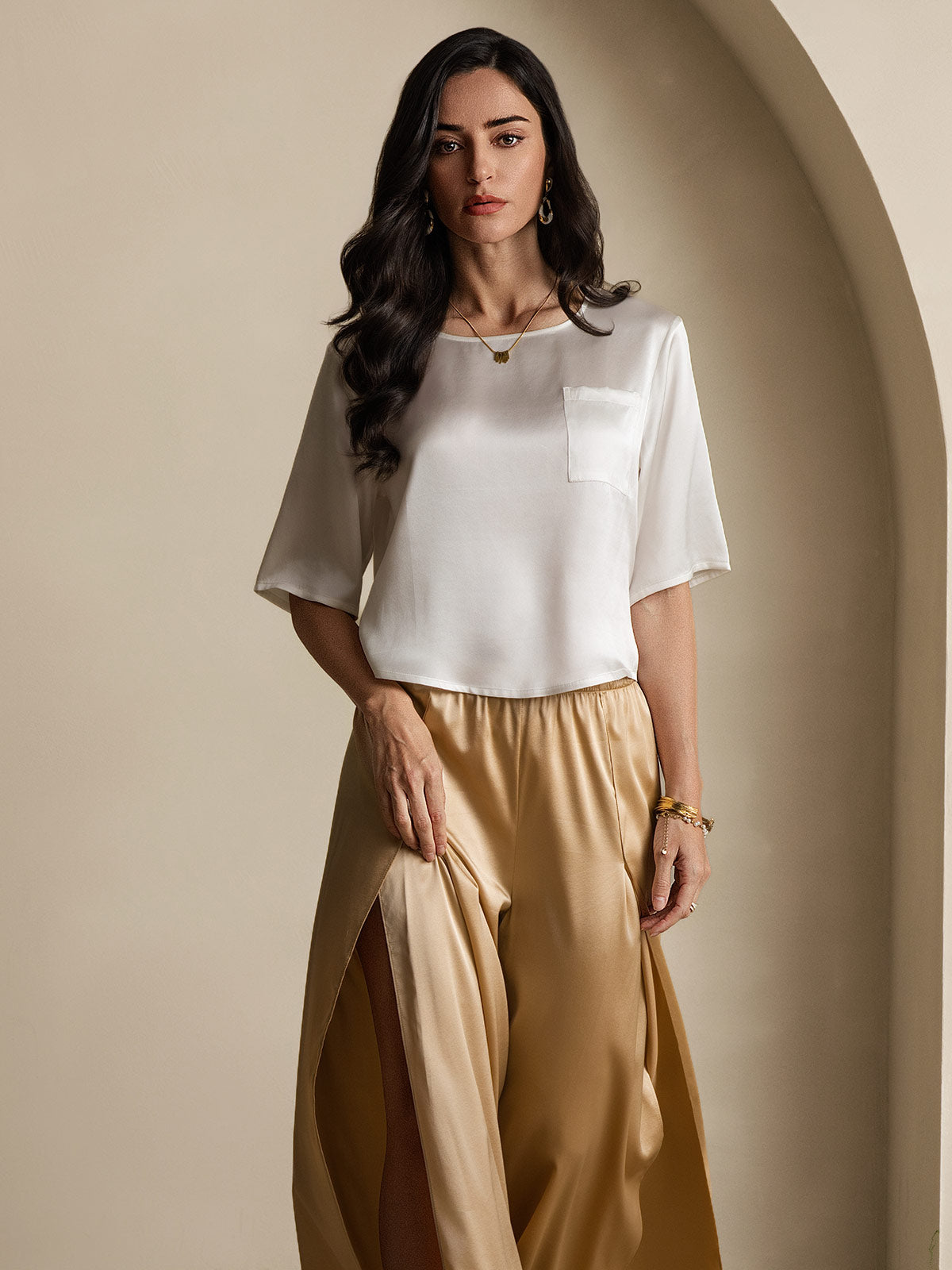 Pure Silk Casual Half Sleeve Women's Blouse T-Shirt