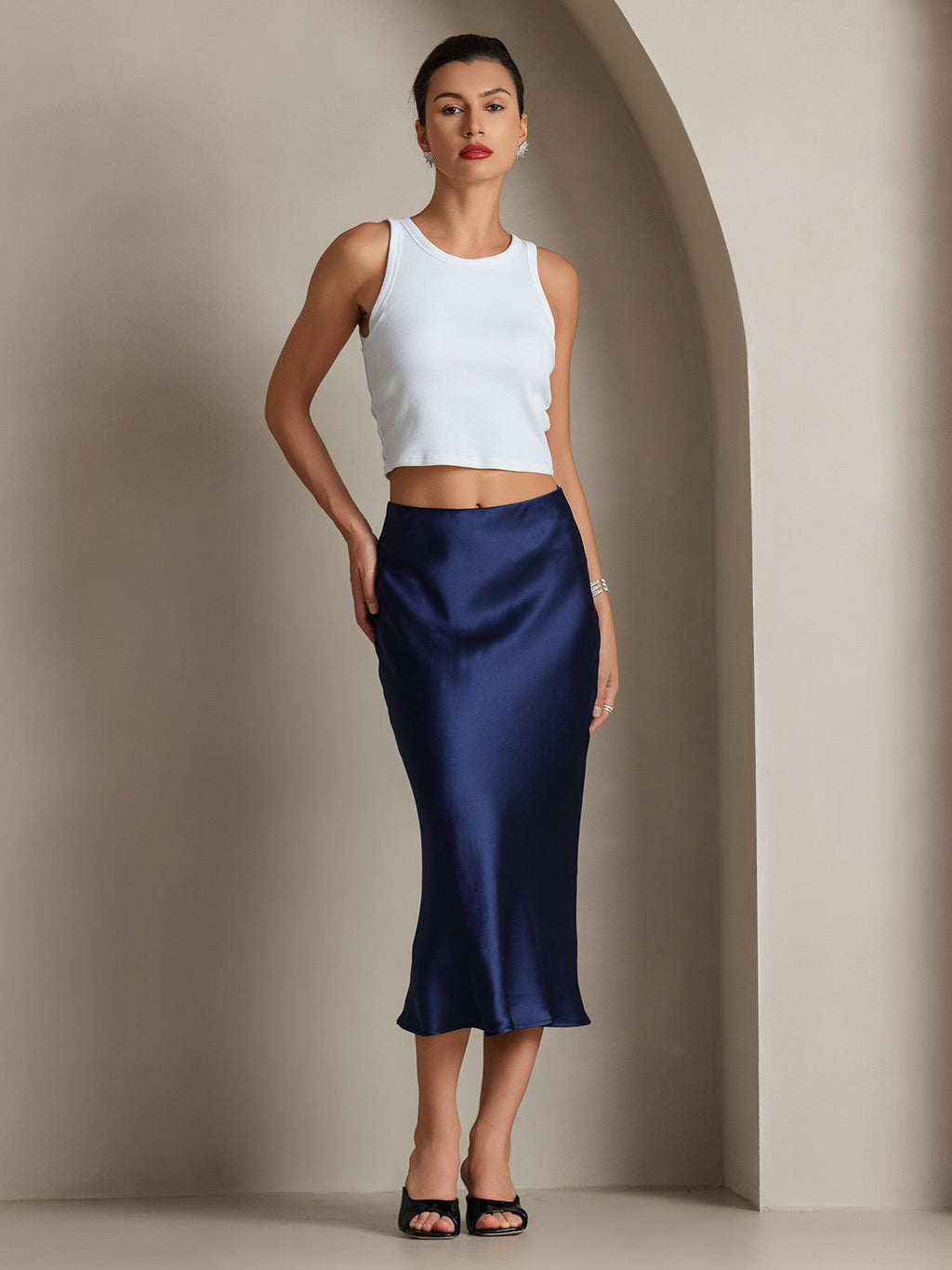 19Momme Mulberry Silk Stretch Long Straight Skirt