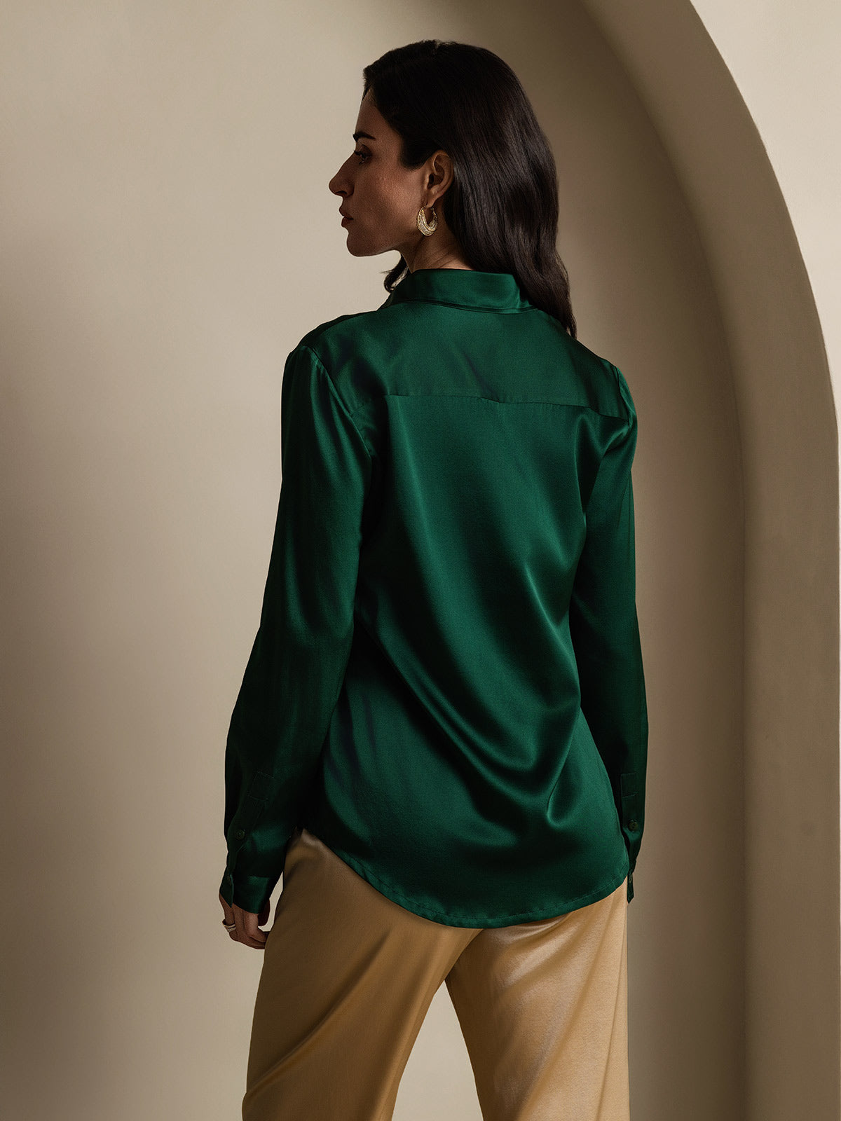 19Momme Silk Long Sleeve Lapel Collar Women's Shirt