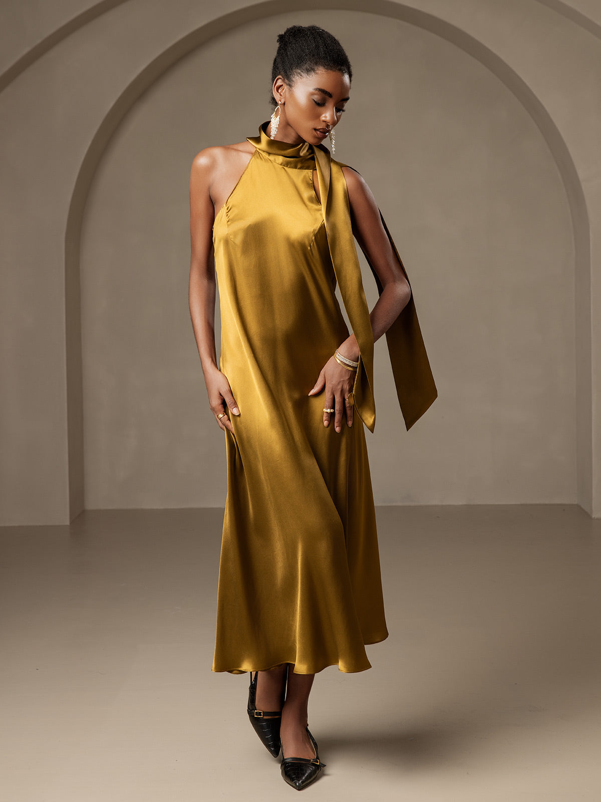 19Momme Silk Tie Neck Dress