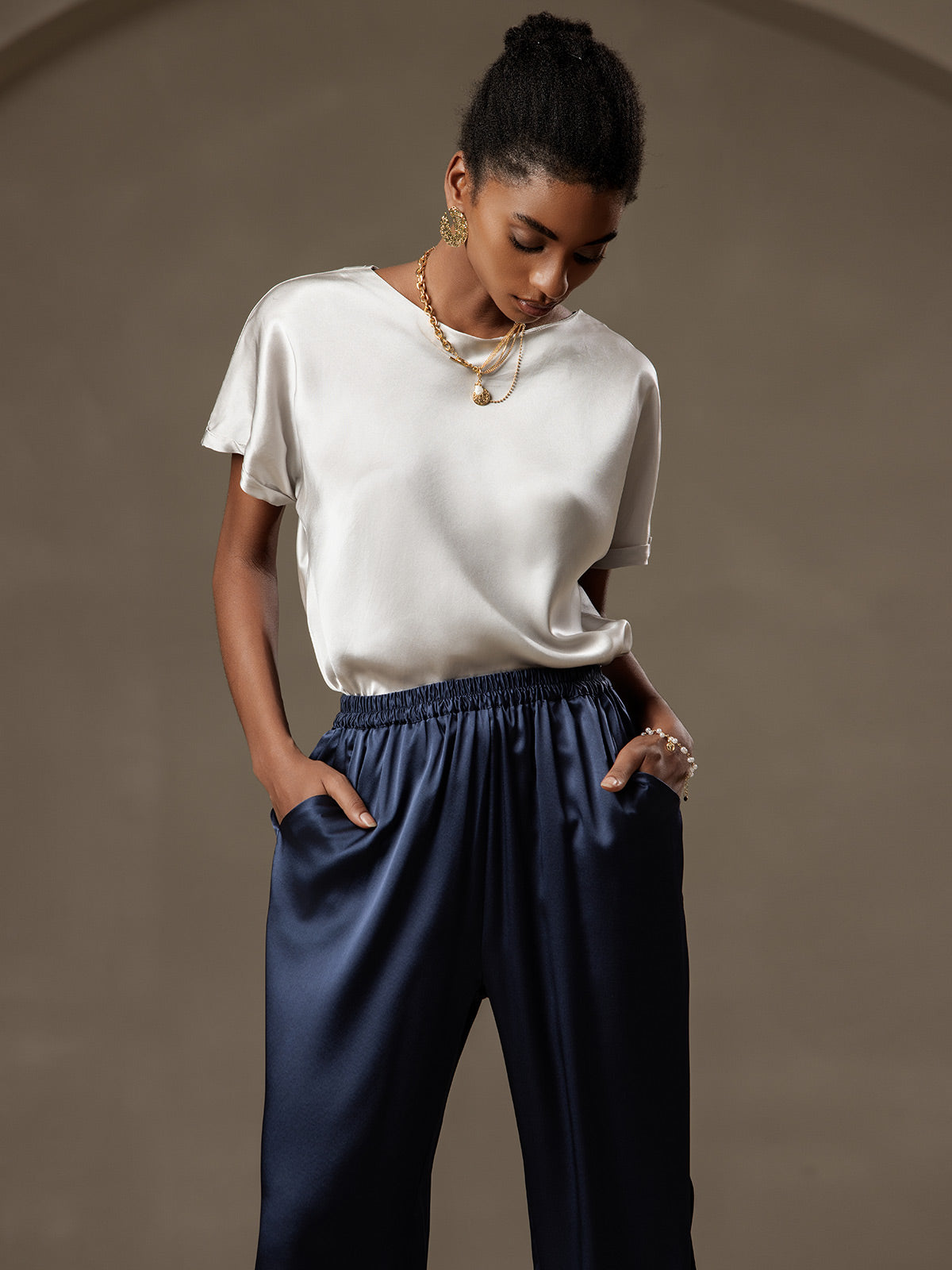 19Momme Silk Casual Short Sleeve T-Shirt