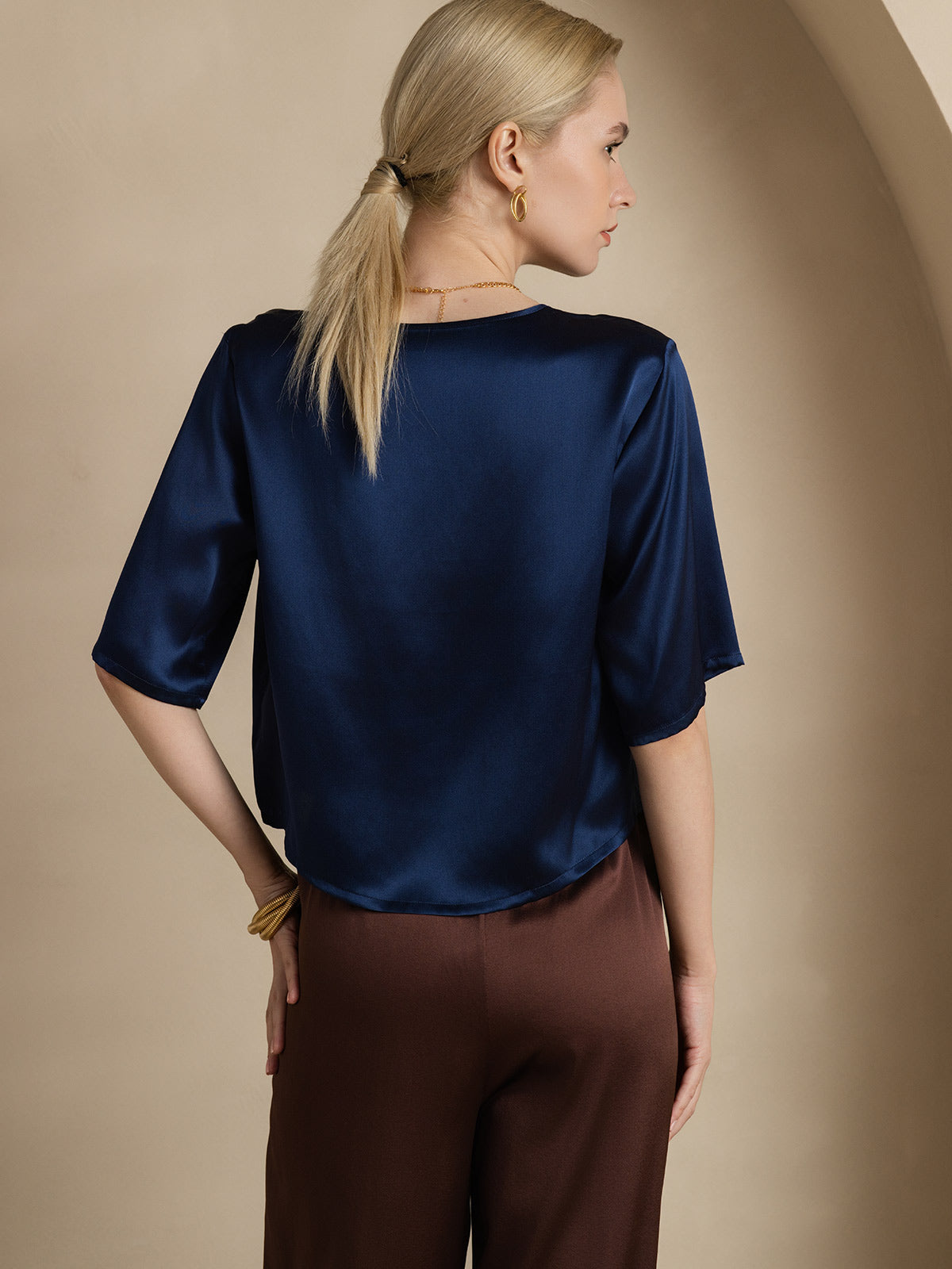 Pure Silk Casual Half Sleeve Women's Blouse T-Shirt
