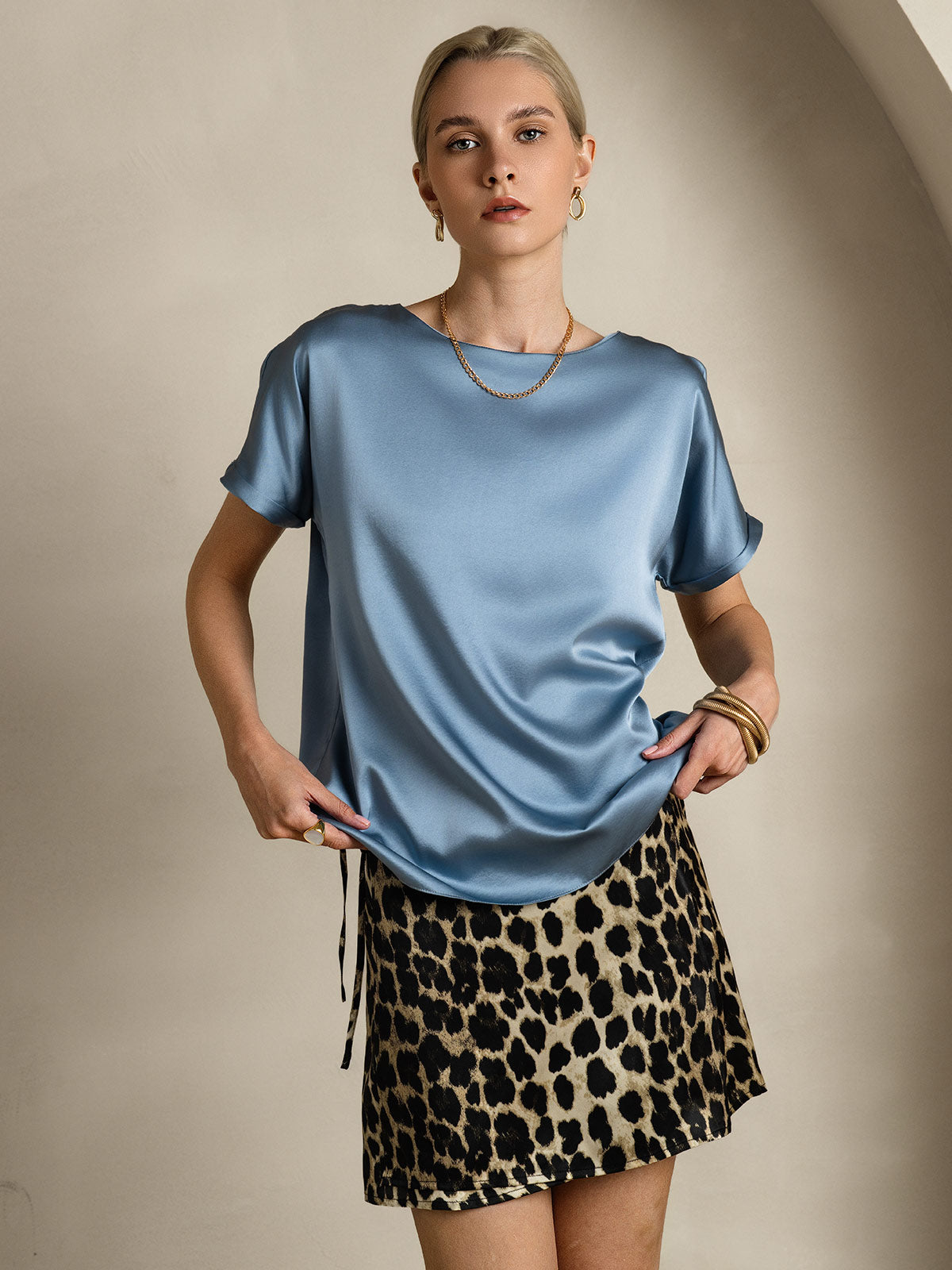 19Momme Silk Casual Short Sleeve T-Shirt