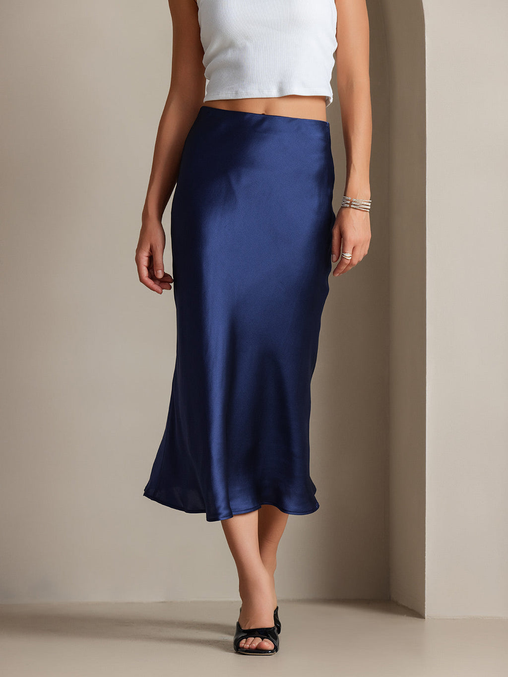 19Momme Mulberry Silk Stretch Long Straight Skirt
