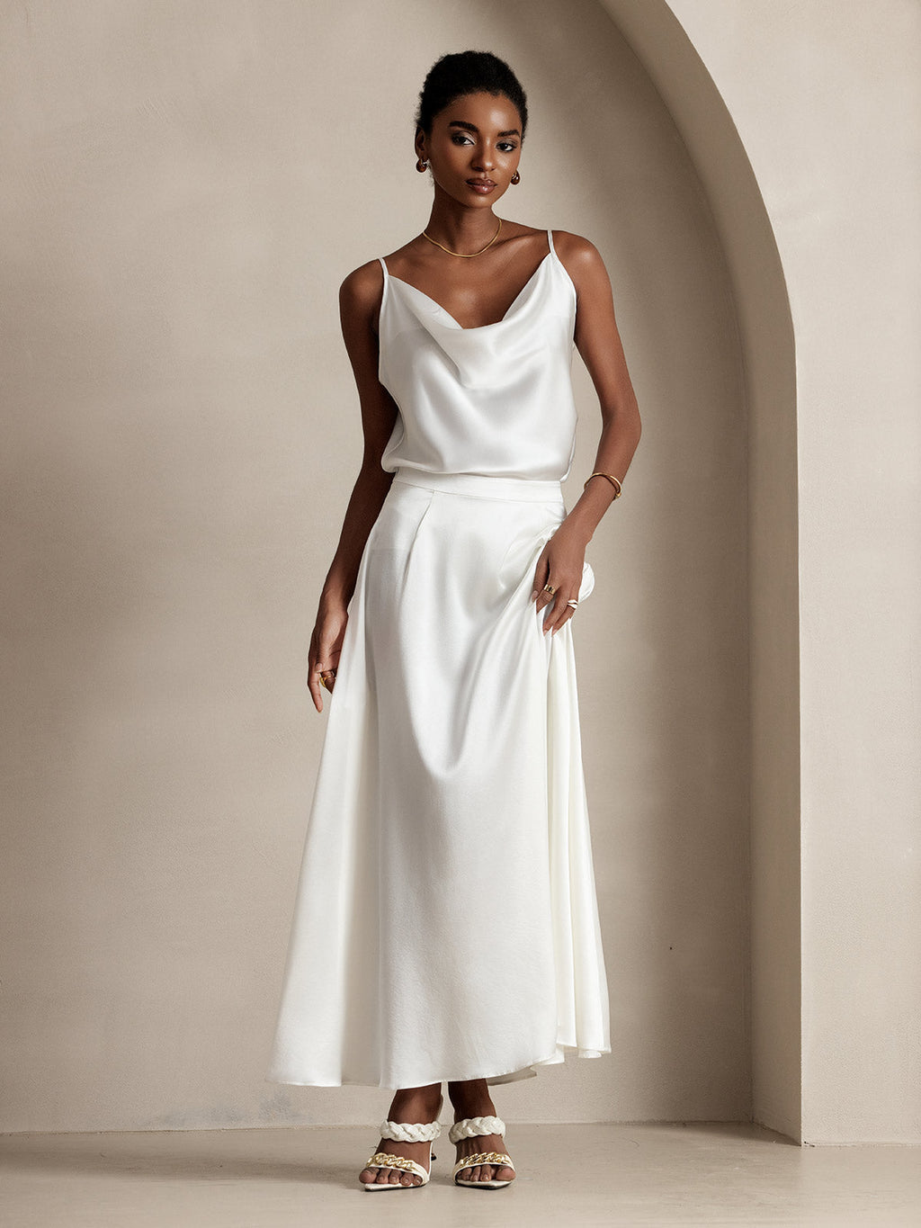 19Momme Silk A Line Maxi Skirt with Zipper Design