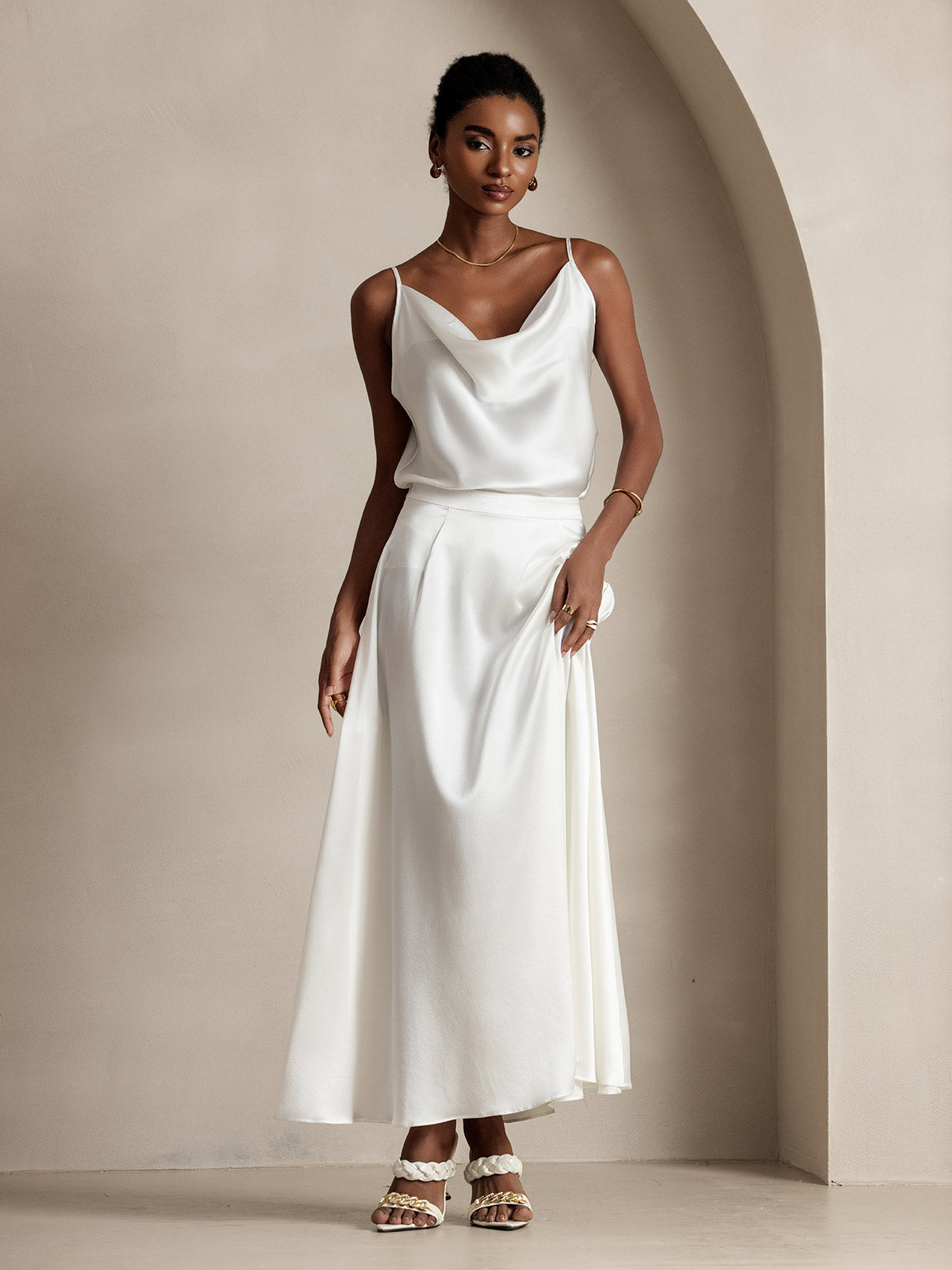 19Momme Silk A Line Maxi Skirt with Zipper Design