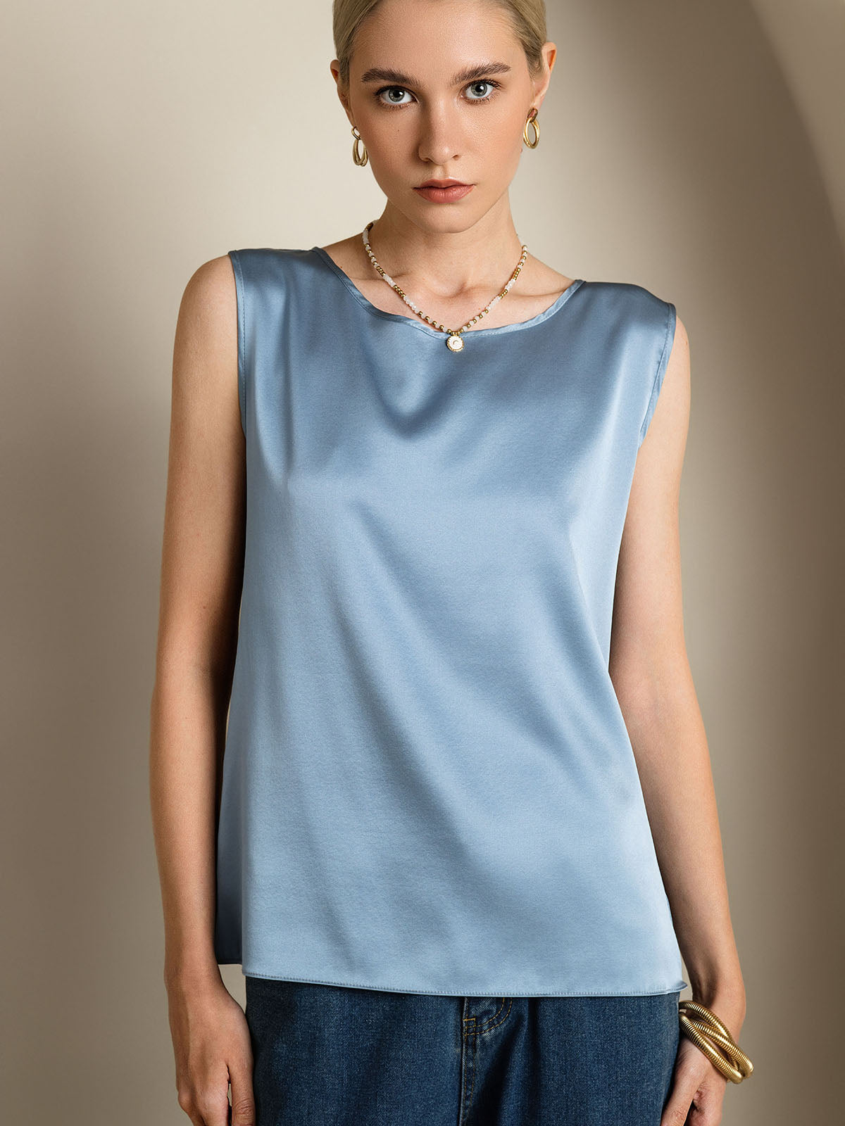 19Momme Silk Lounge Round Neck Tank Top