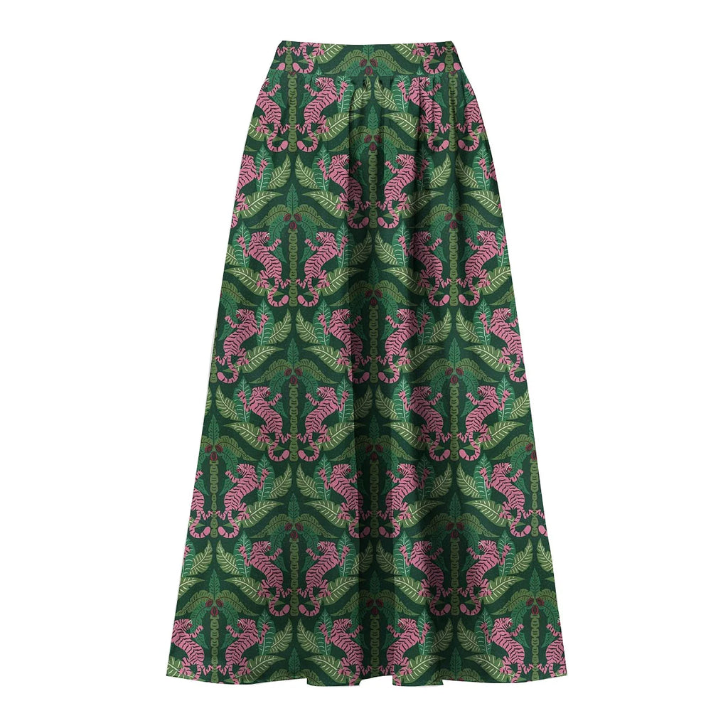 Dark Green Jungle Tiger Leaf Print One-Piece Swimsuit&Skirt&Pants