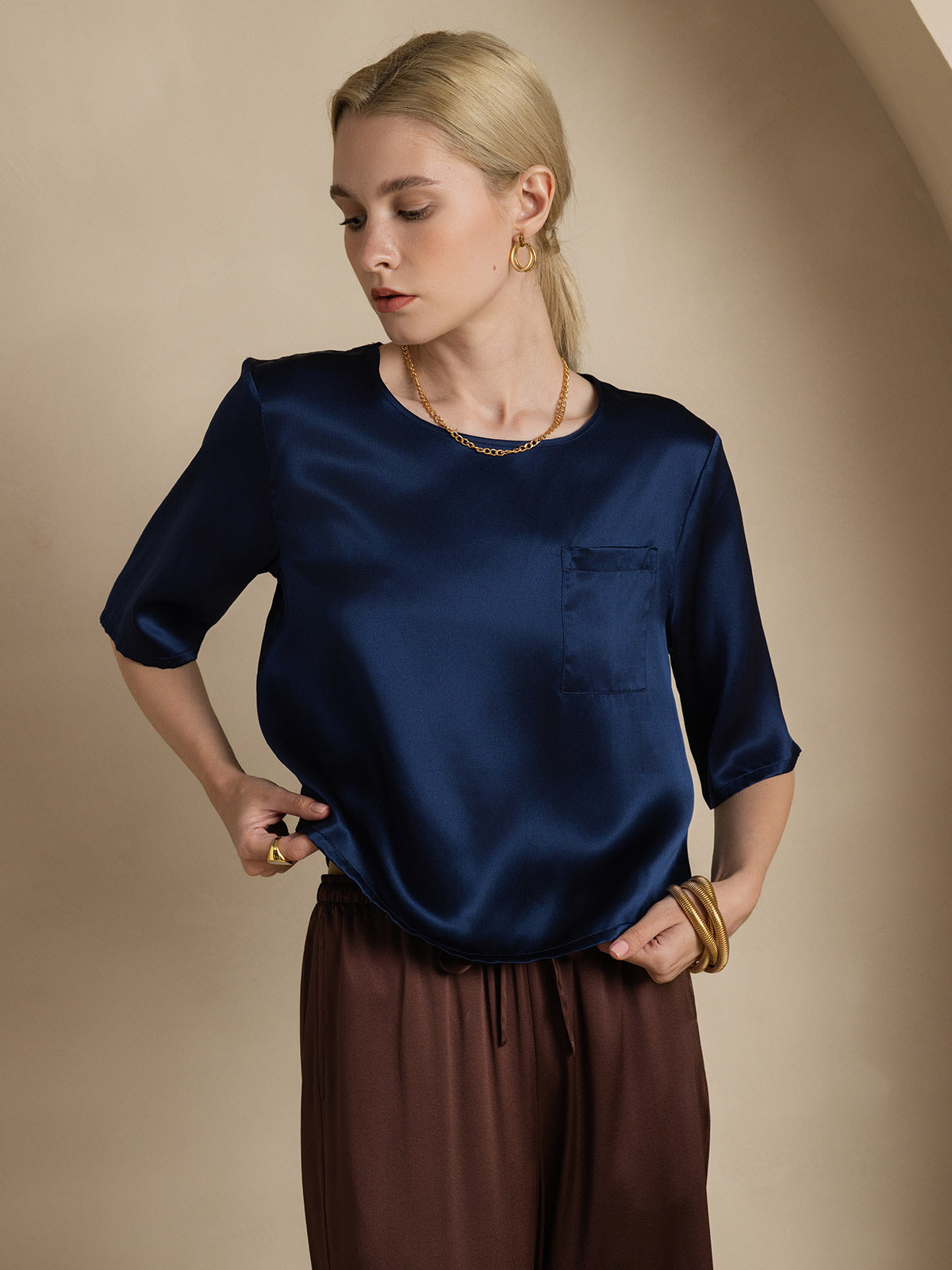 Pure Silk Casual Half Sleeve Women's Blouse T-Shirt