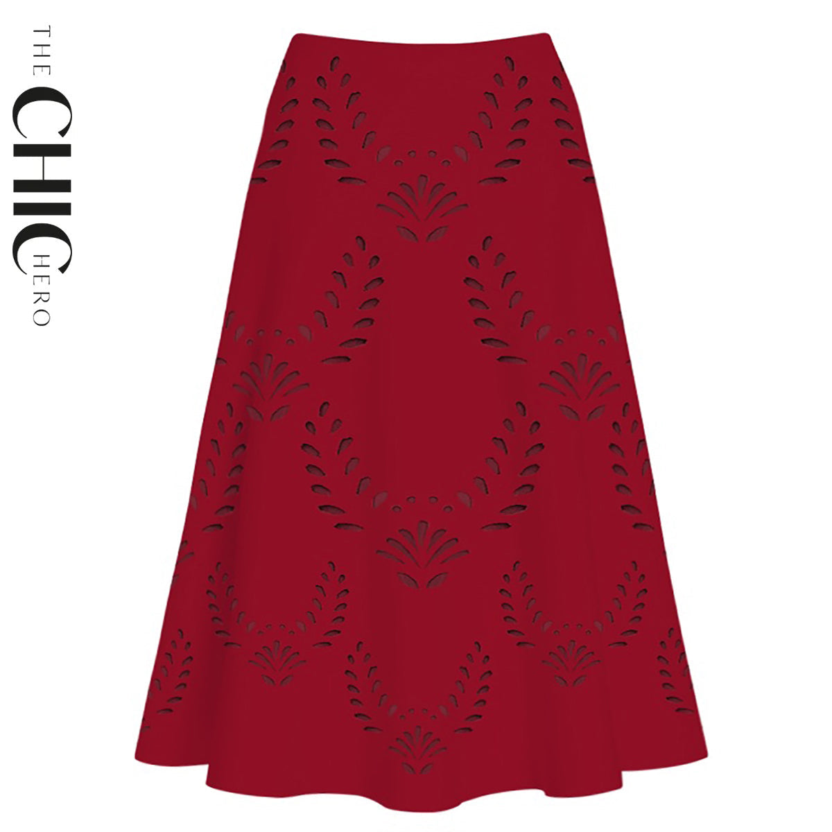 Red Petal Print Hollow One-Piece V Neck Swimsuit&Skirt