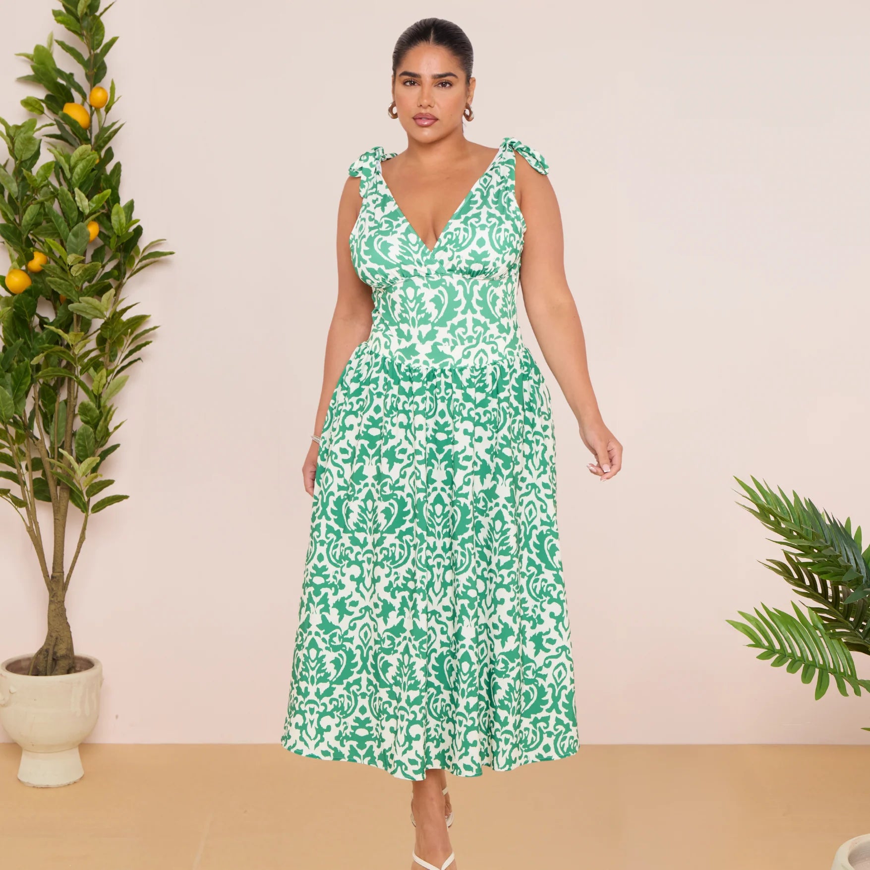 Green Boho Breeze Floral Tie-shoulder One Piece Swimsuit&Skirt&Pants