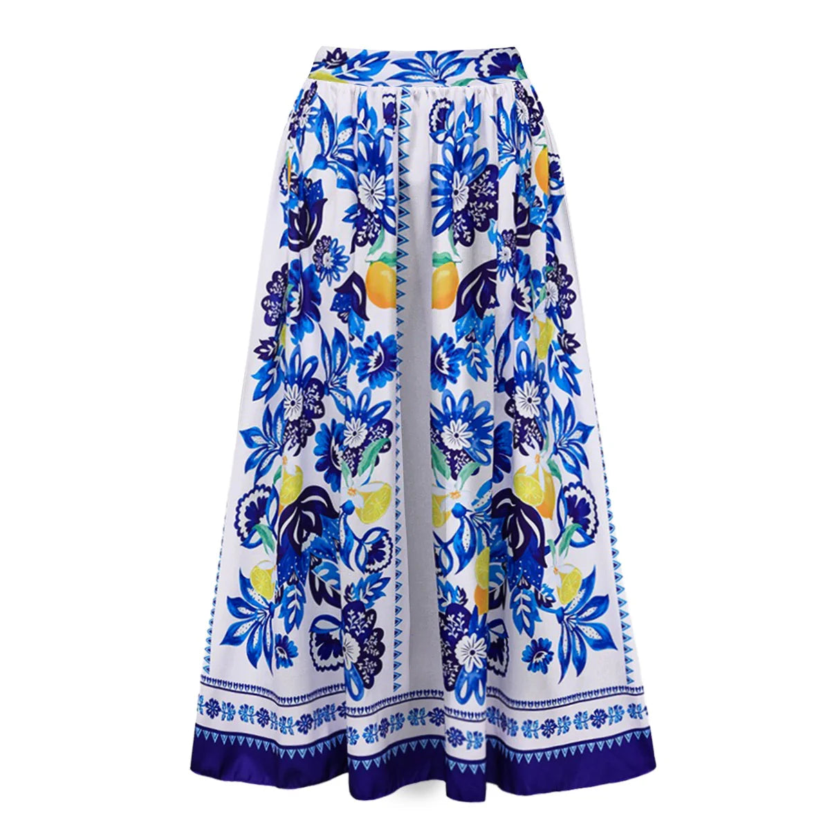 Lemon Blue Floral Print One-Piece Swimsuit&Skirt&Pants