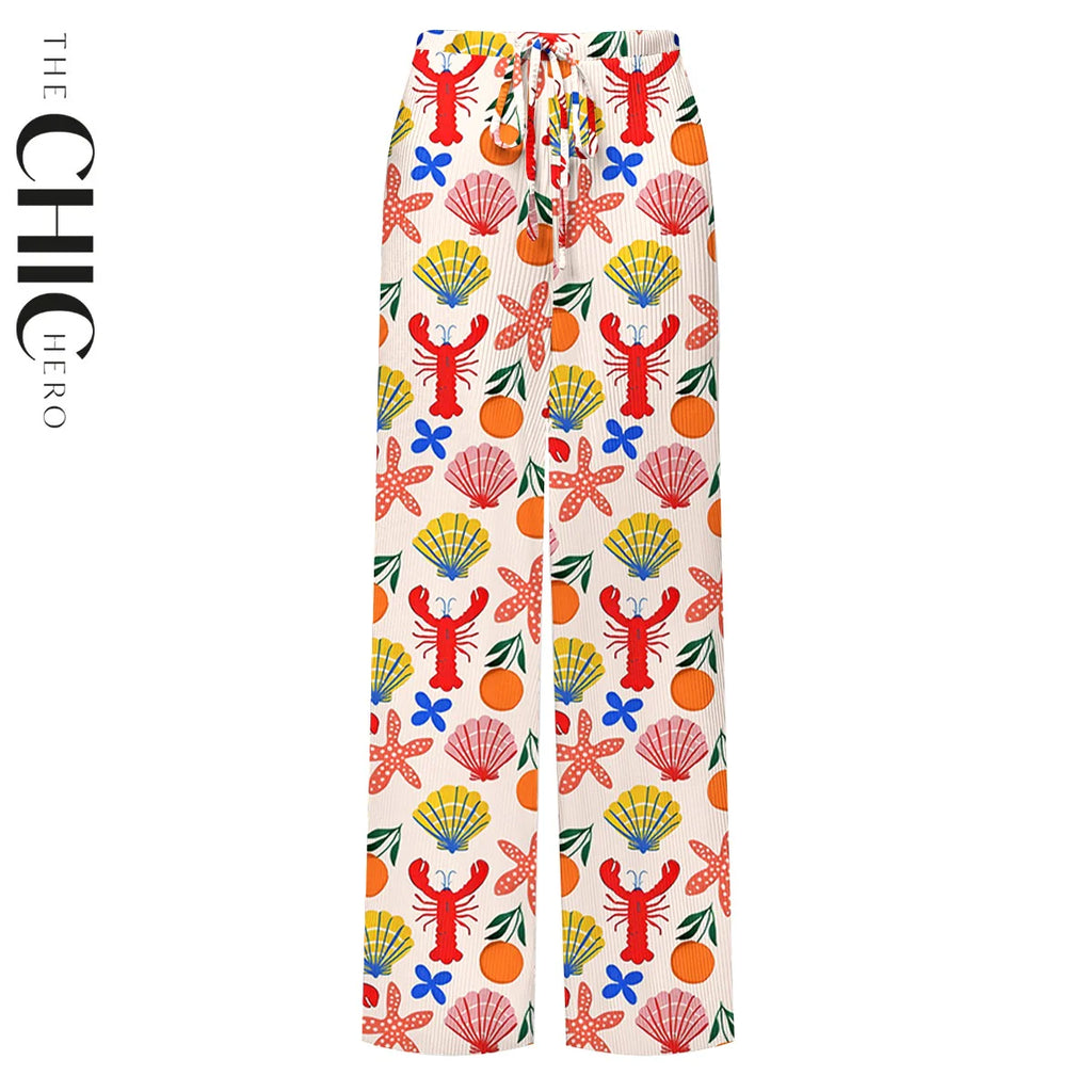 Tropical Seafood Lobster & Shell Pattern One-Piece Swimsuit&Pants
