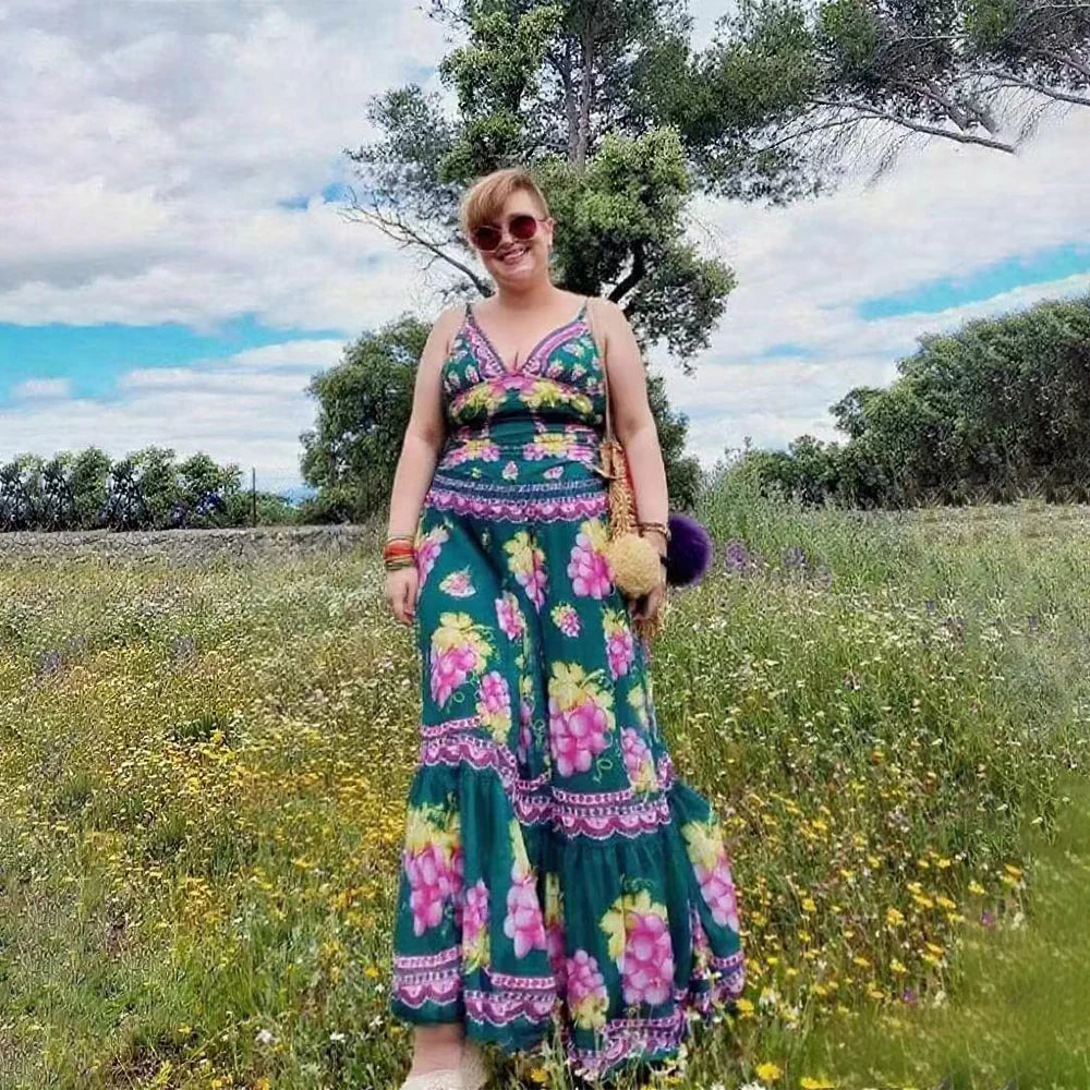 Green Grape Blossom Tropical Vineyard V-Neck Swimsuit & Skirt