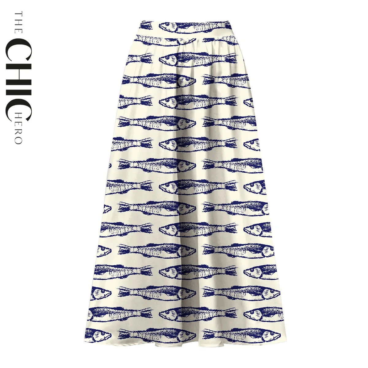 Nautical Blue Fish Print Deep V One-Piece Swimsuit&Skirt