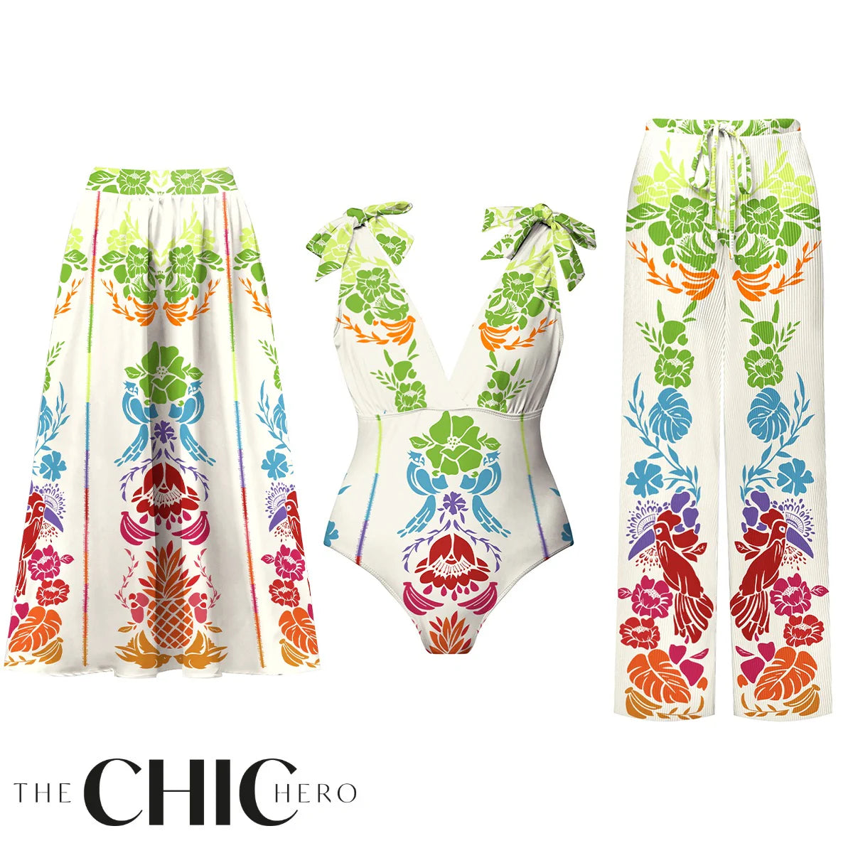 Tropical Graphic One-Piece Swimsuit&Skirt&Pants