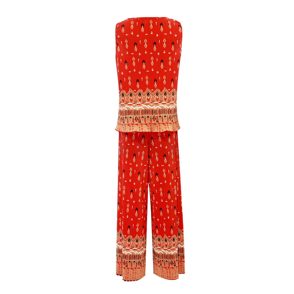 Bohemian Tribal Print V-Neck Vest Top & Pleated Pants