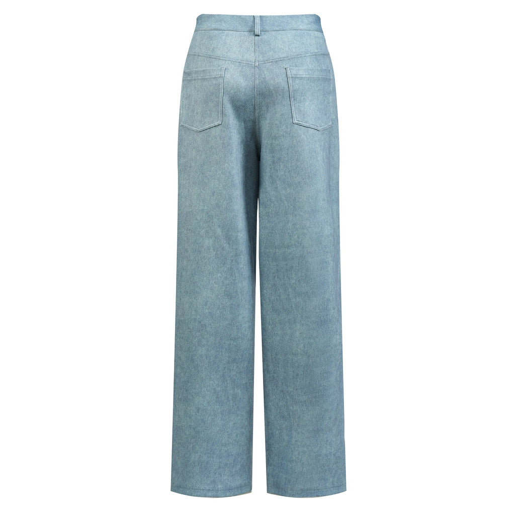 High-Waisted Light Wash Wide-Leg Denim Pants