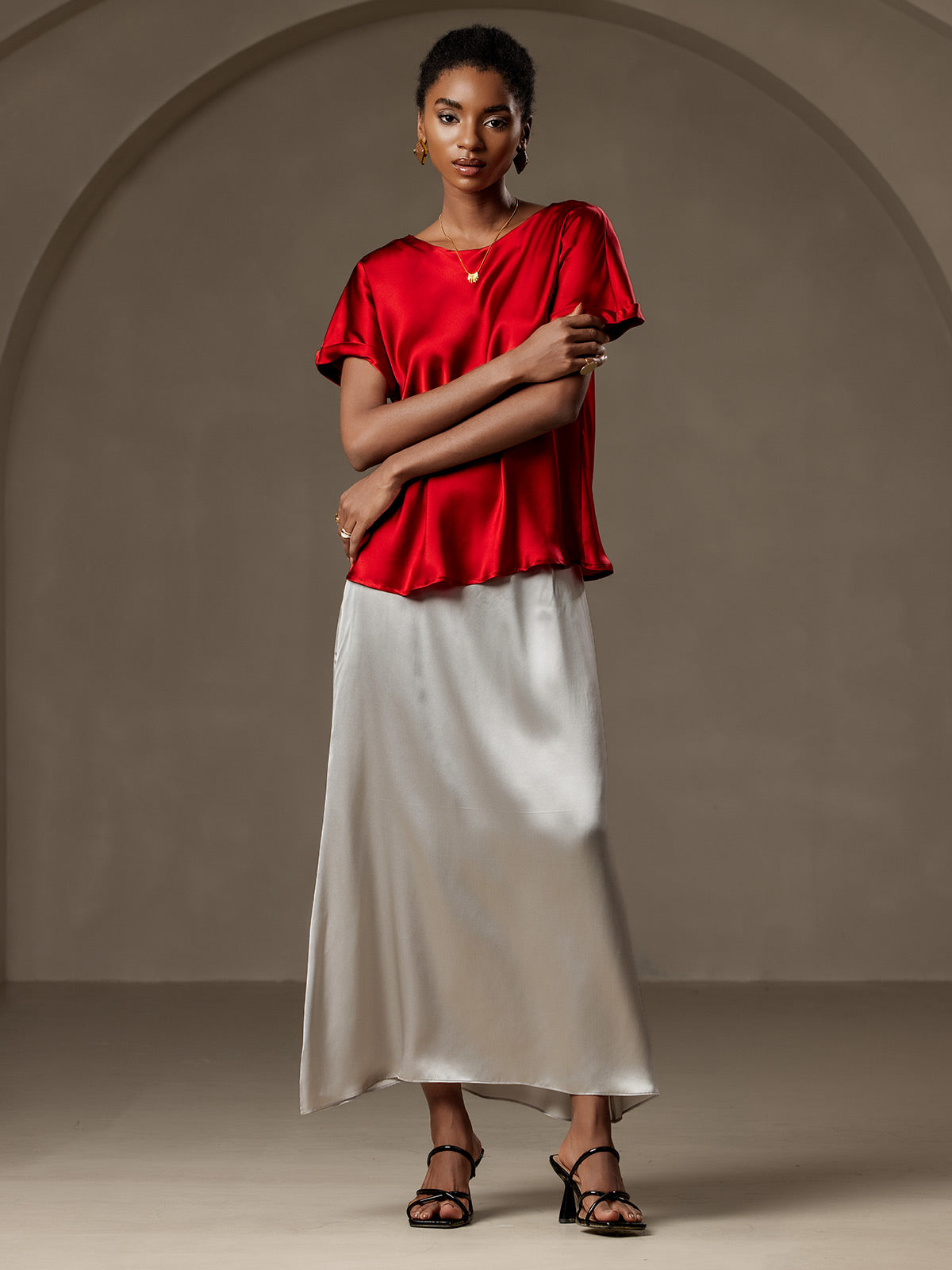 19Momme Silk Casual Short Sleeve T-Shirt