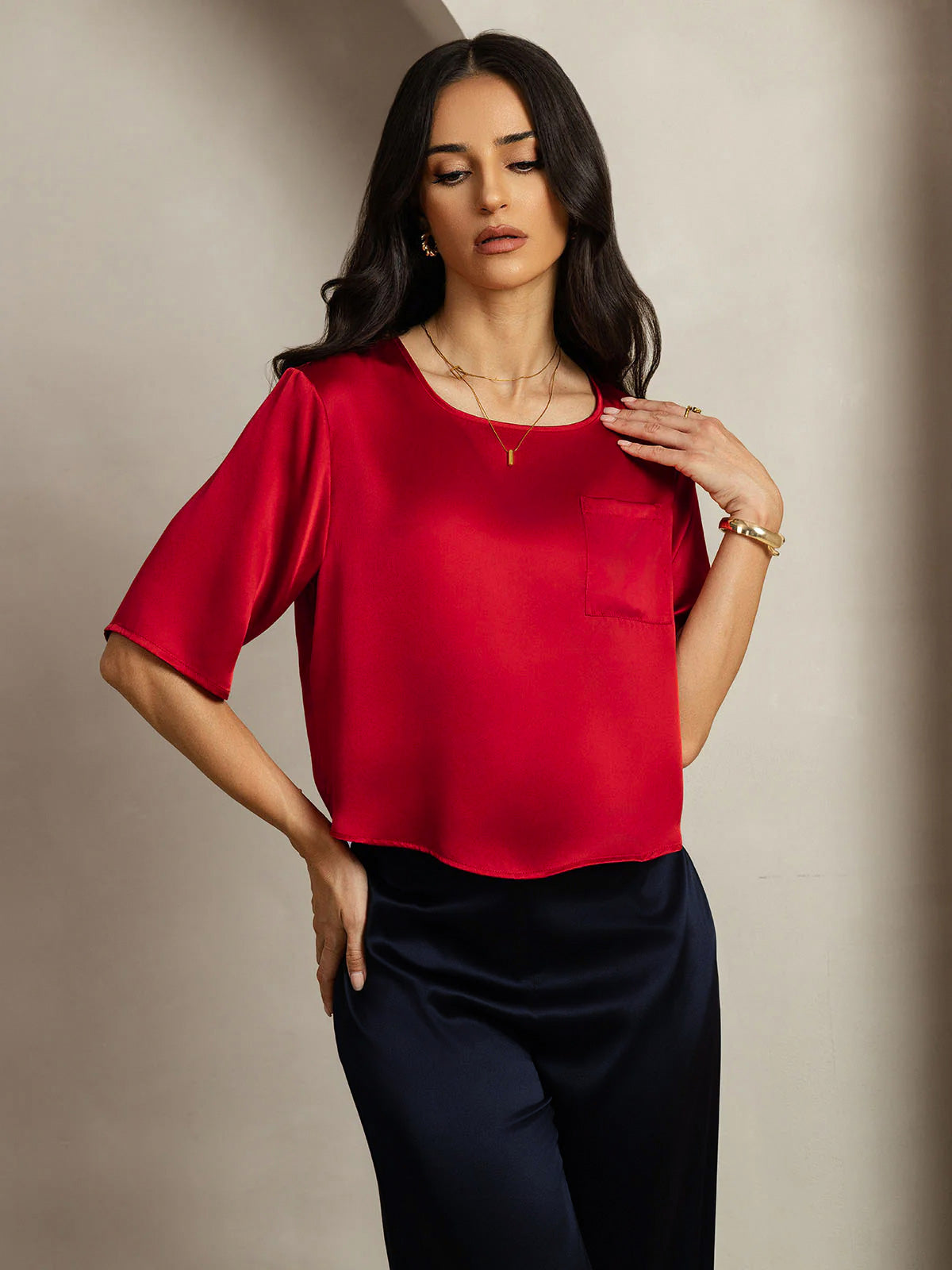 Pure Silk Casual Half Sleeve Women's Blouse T-Shirt