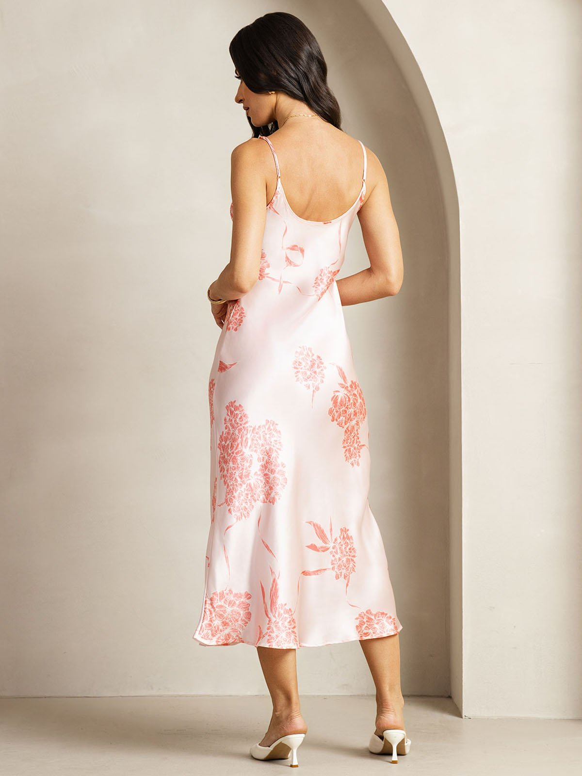 19Momme Silk V Neck Adjustable Strap Midi Dress