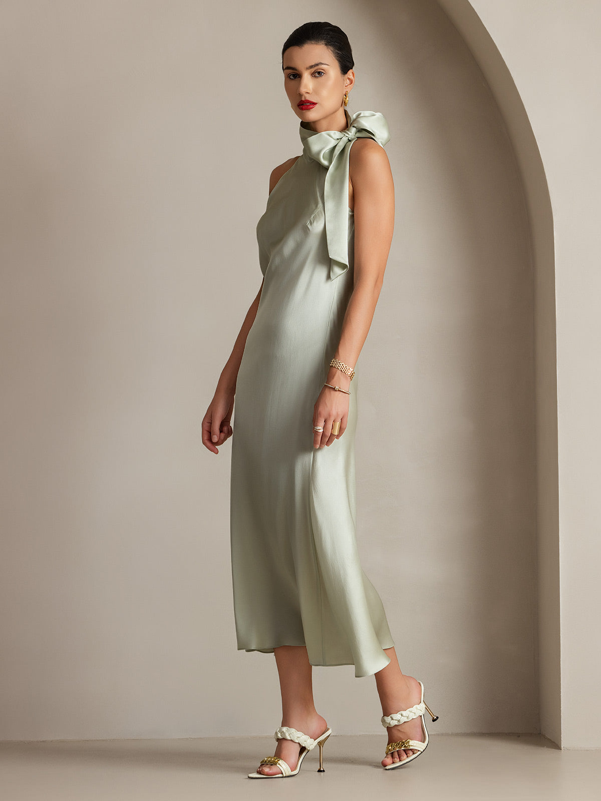 19Momme Silk Tie Neck Dress