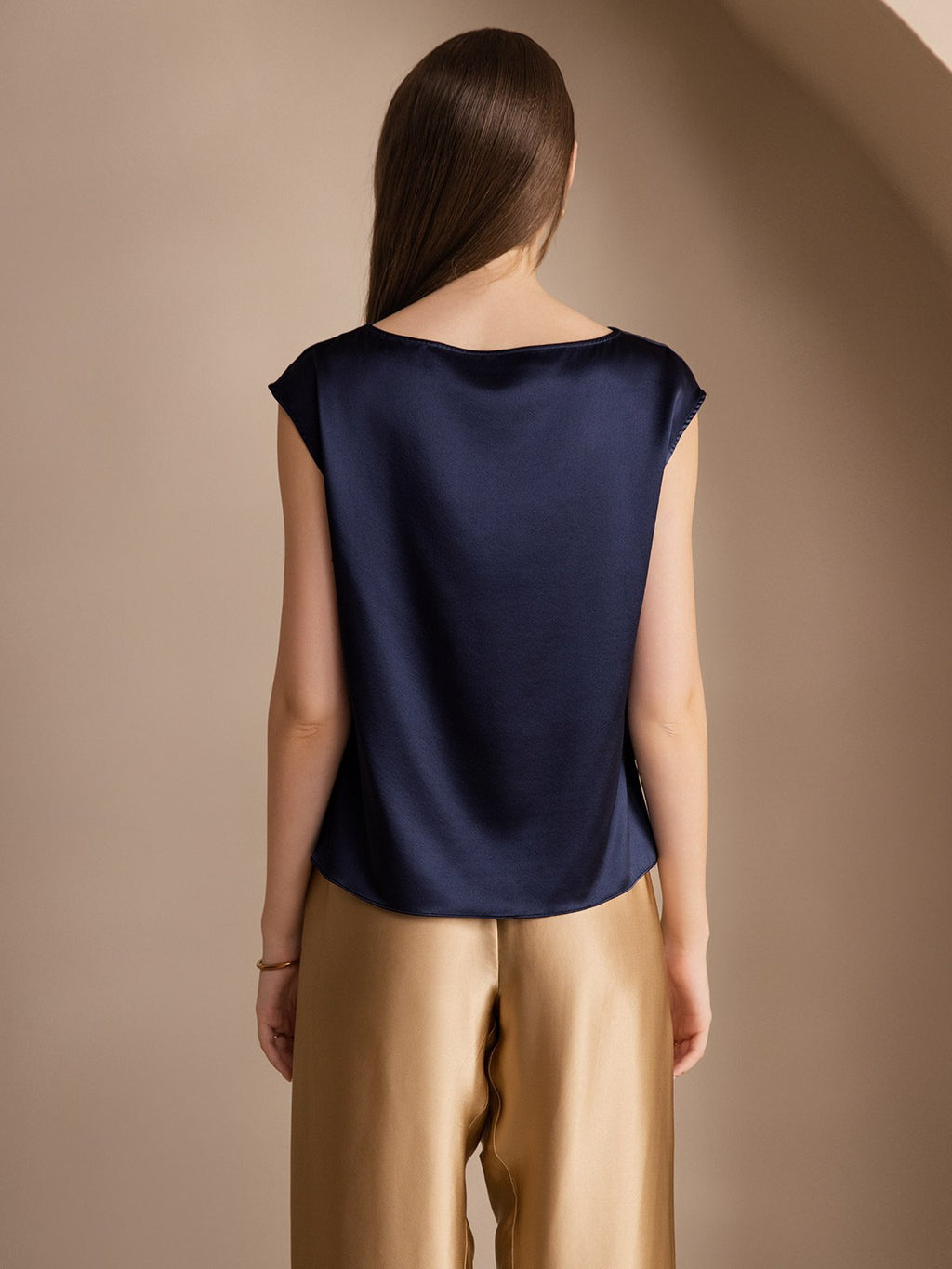 19Momme Silk Cap Sleeve Cowl Neck Tank Top/Blouse