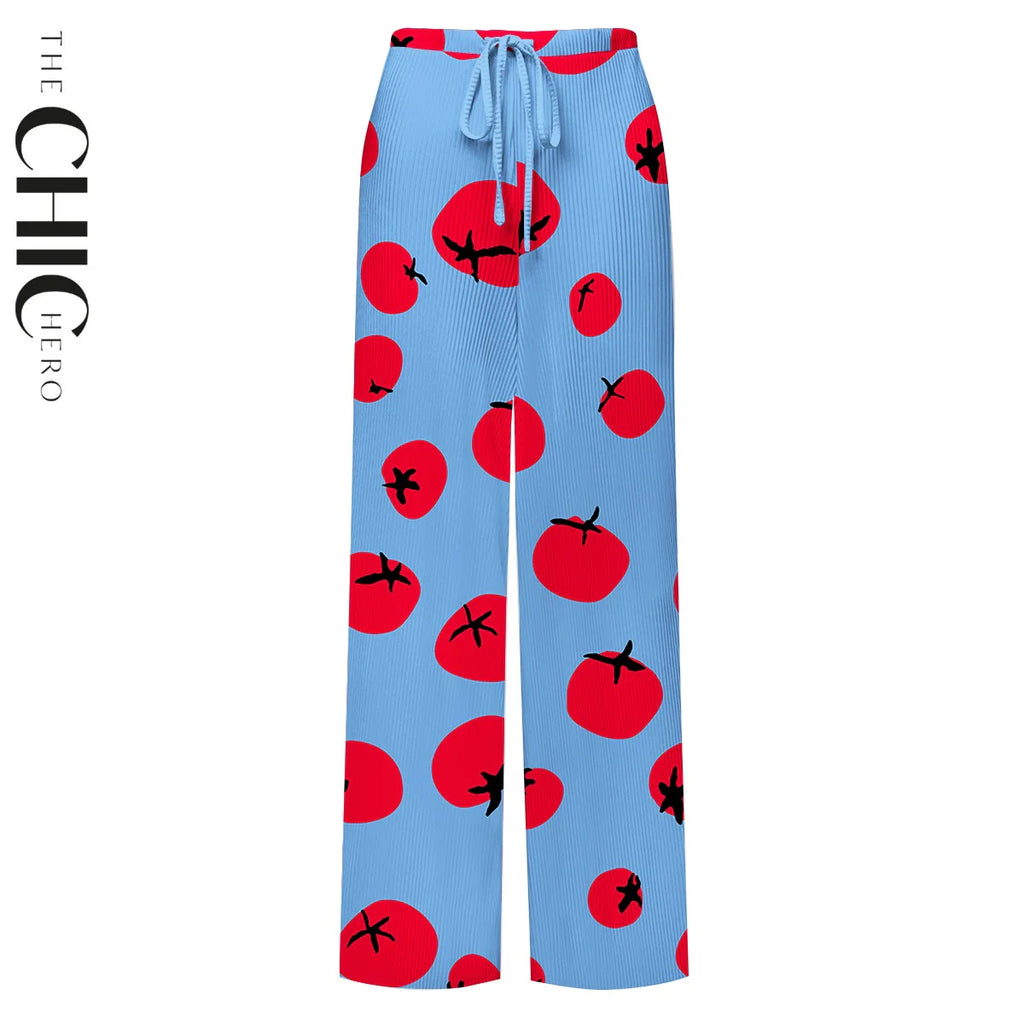 Sky Blue Fresh & Fun Tomato Print One-Piece Swimsuit&Pants