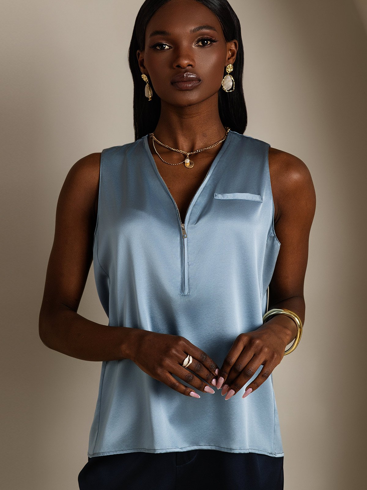 19Momme Silk Sleeveless V-Neck Blouse