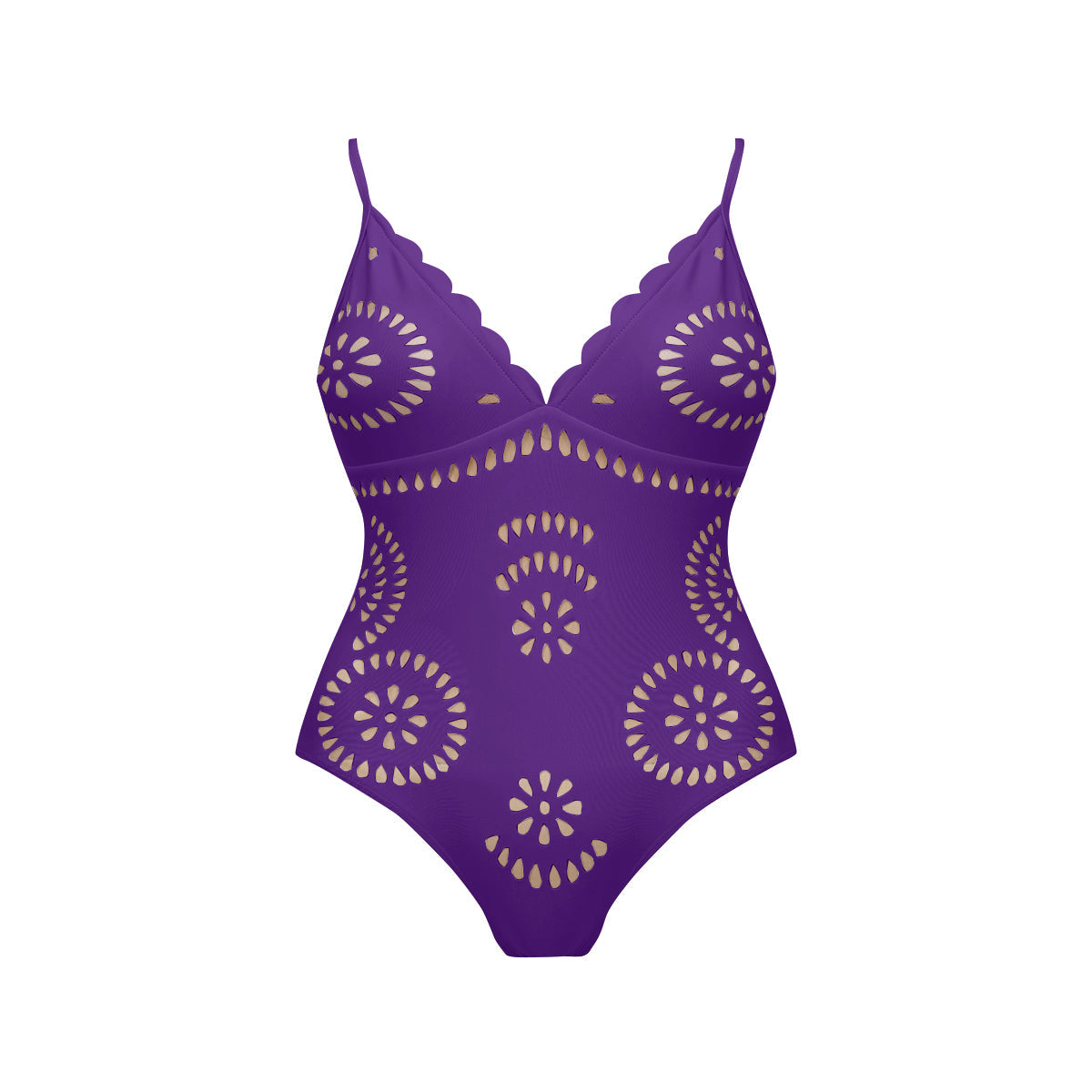 Purple Scalloped Hollow Sexy One-Piece Swimsuit&Skirt