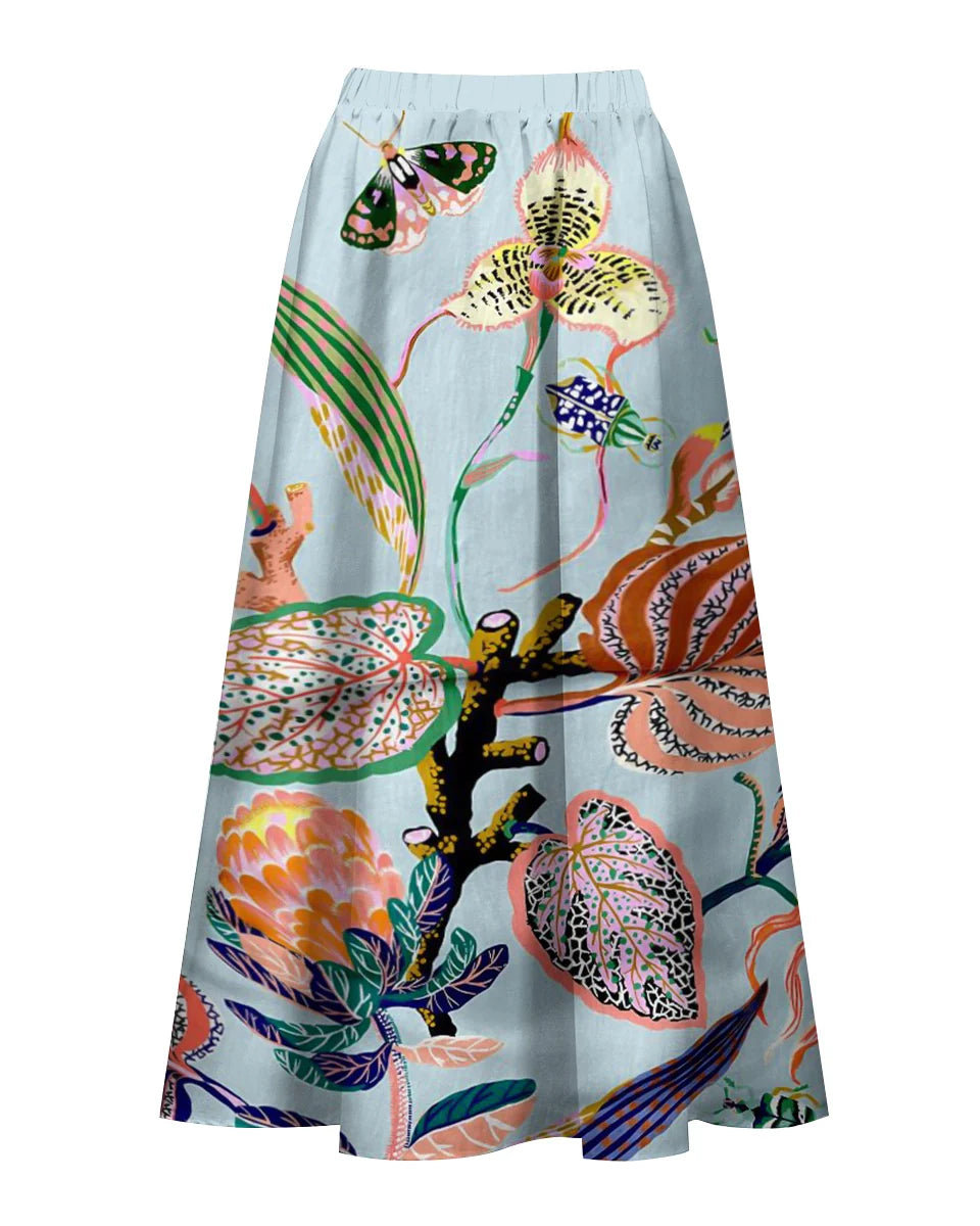 Tropical Bloom Print Butterfly One-Piece Swimsuit&Skirt